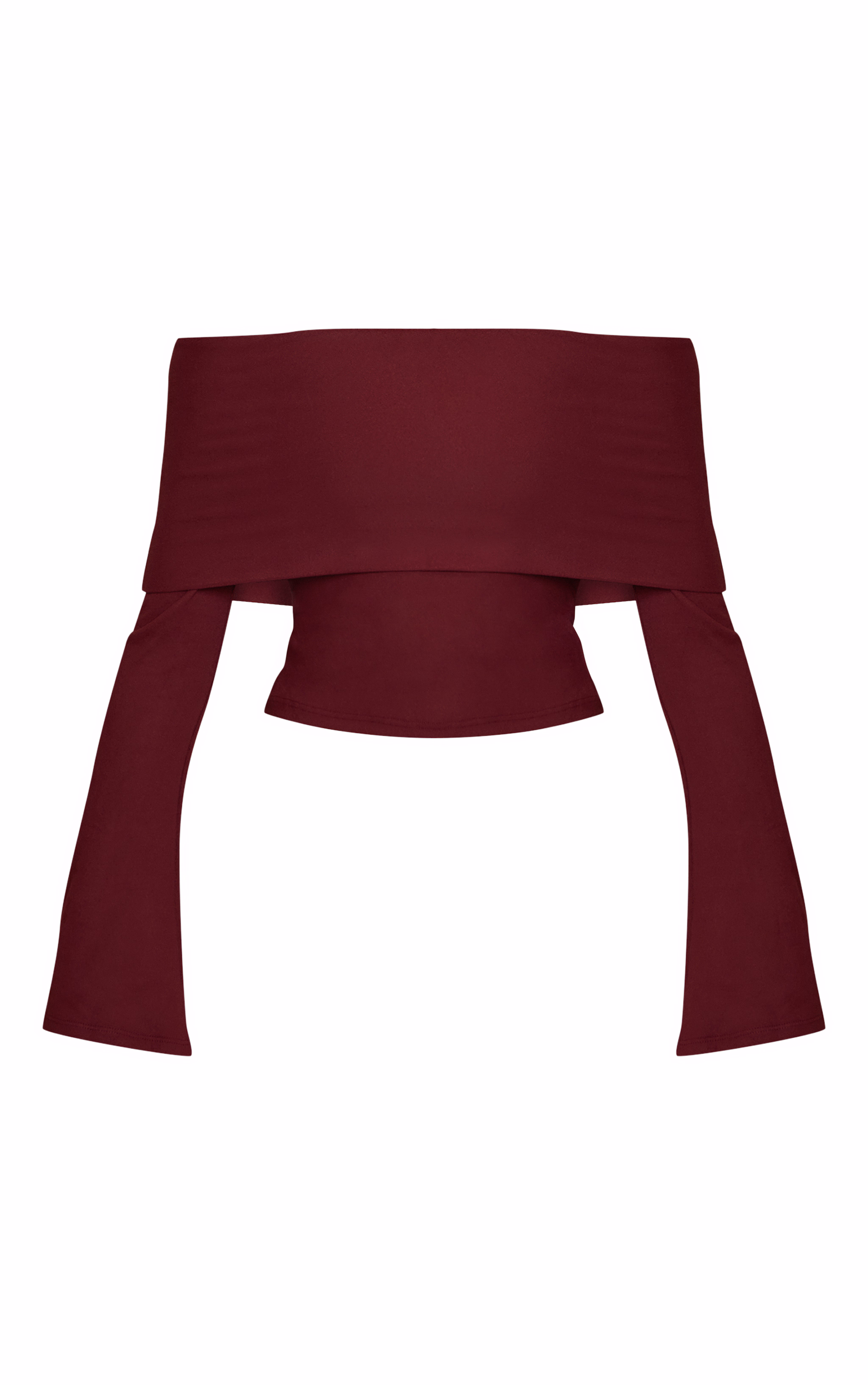 Wine Ultra Soft Deep Foldover Bardot Long Sleeve Top