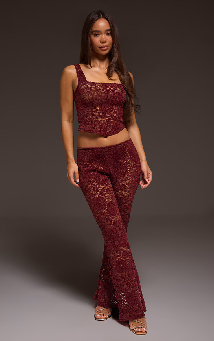 Dark Wine Lace Square Neck Long Top