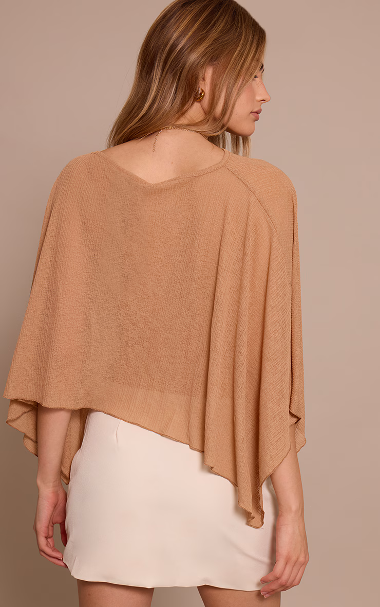 Tan Tencel Asymmetric Drape Long Top