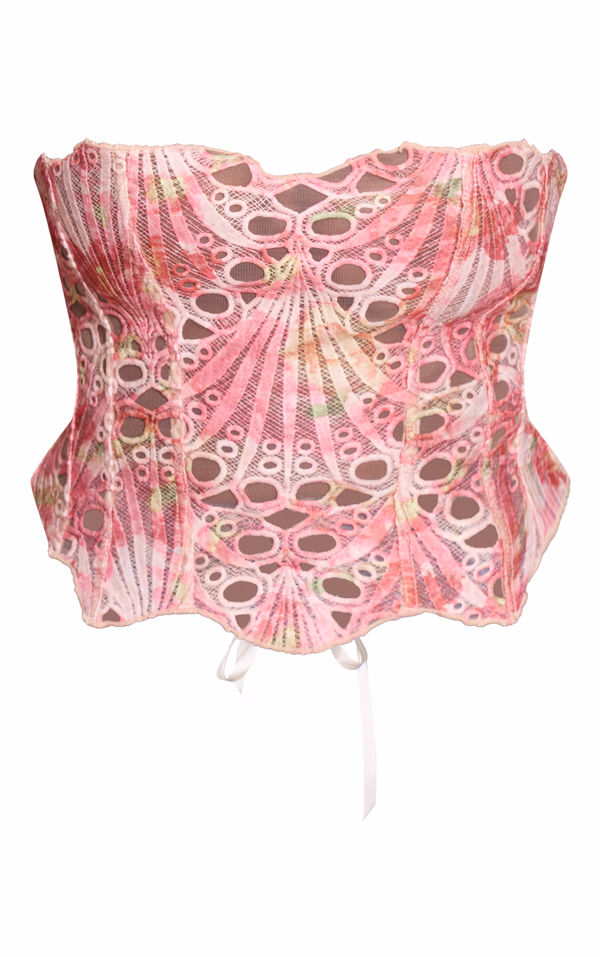 Plus Pink Textured Sheer Floral Lace Corset