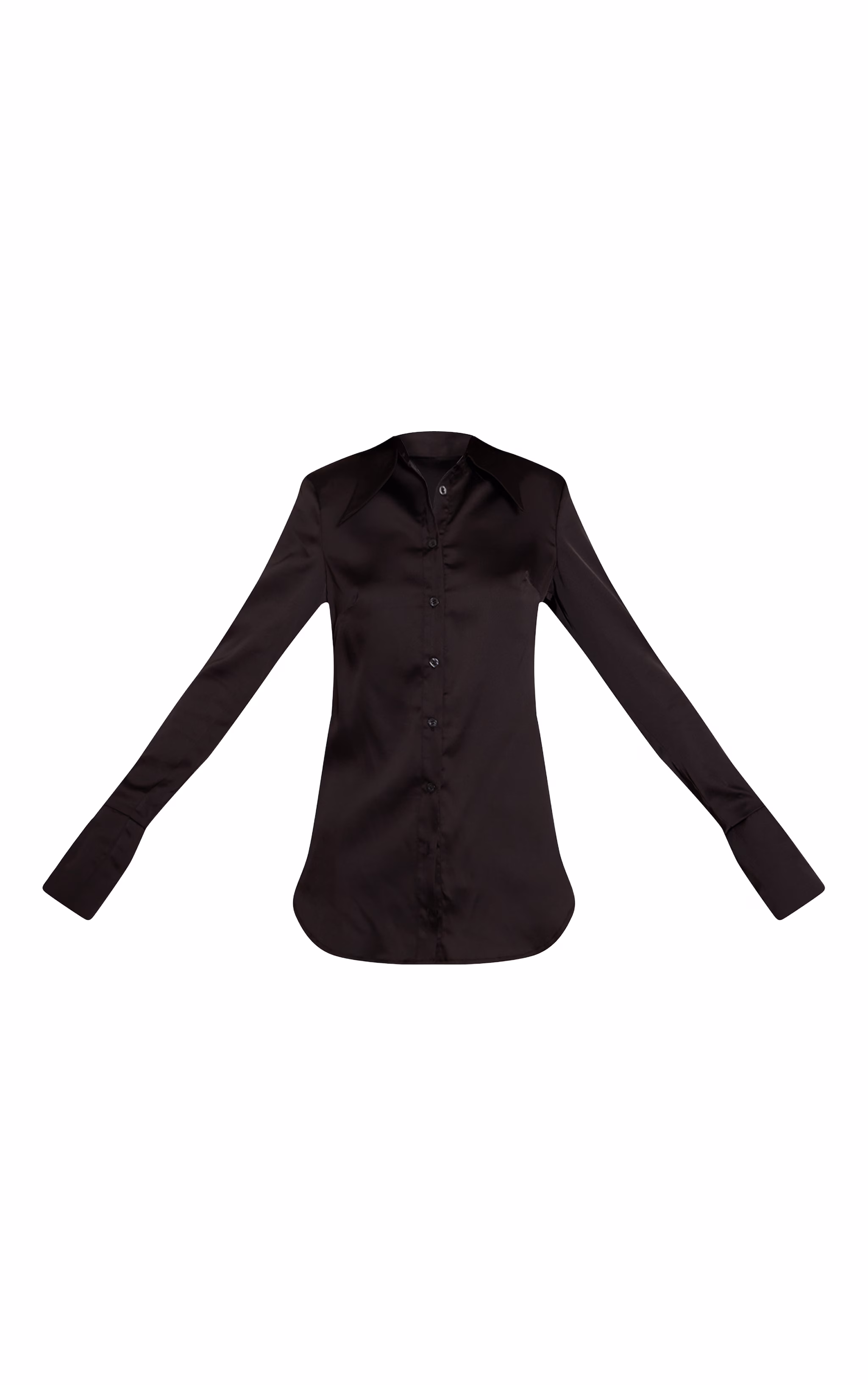 Black Satin Oversized Collar Button Down Fitted Shirt