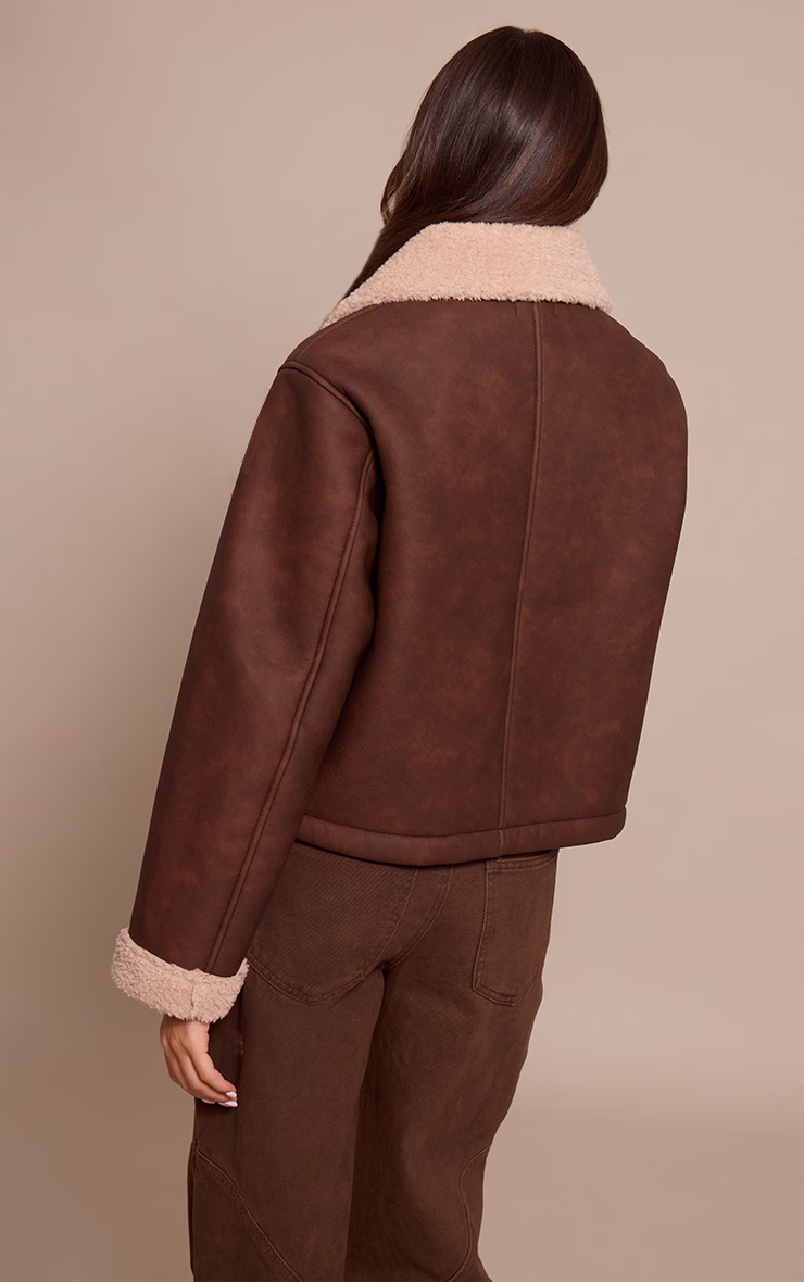 Tan Borg Lining Funnel Neck Aviator