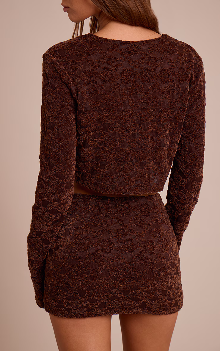 Dark Brown Lace Mid Rise Mini Skirt
