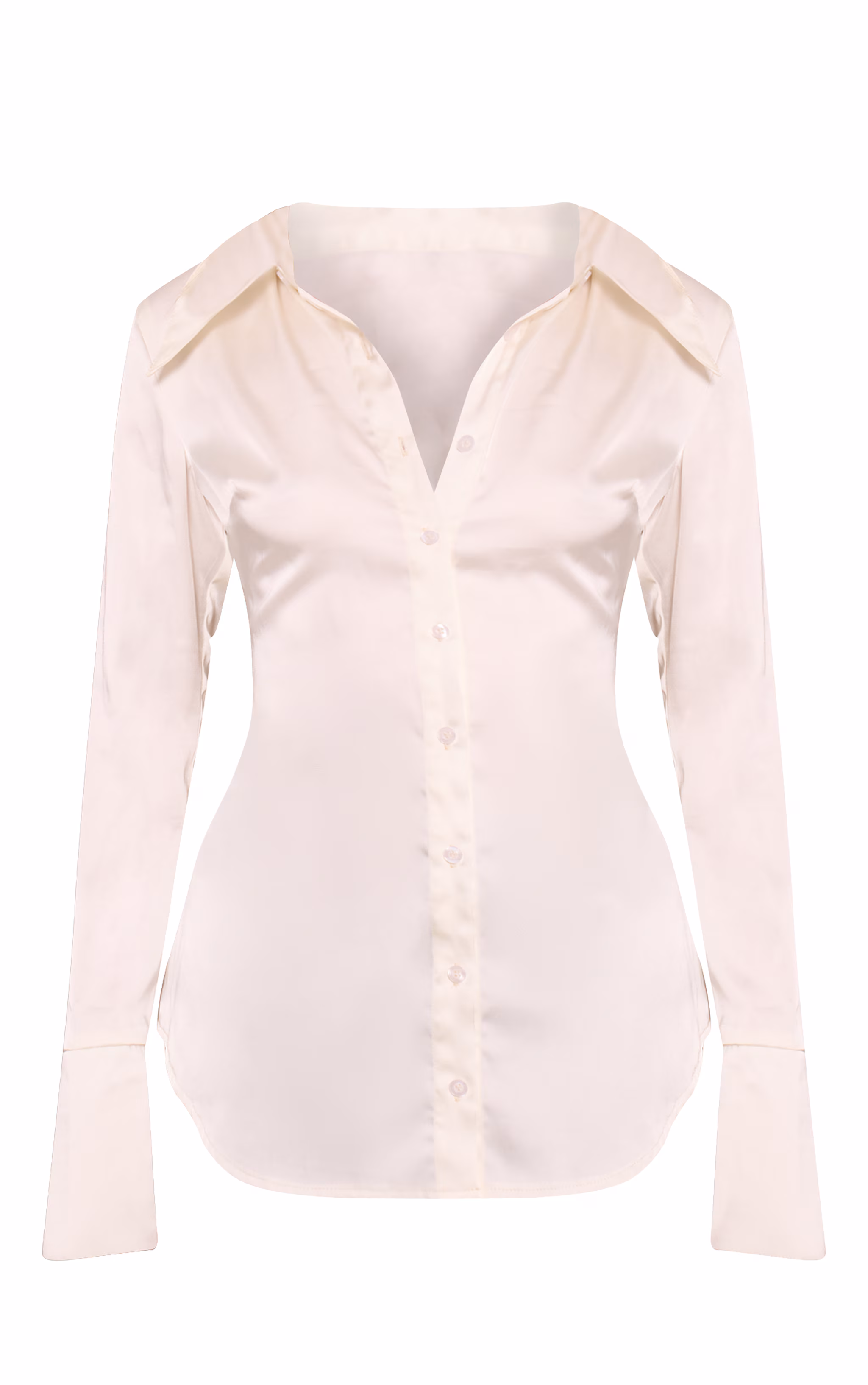 Oyster Satin Oversized Collar Button Down Fitted Shirt