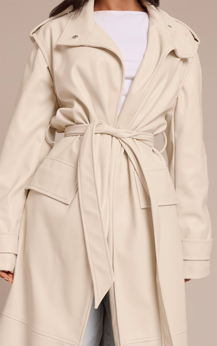Petite Cream Tie Waist Maxi Trench Coat