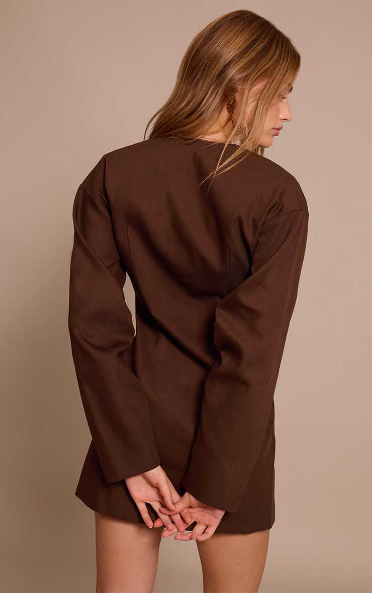 Deep Chocolate Woven Balloon Sleeve Blazer Dress