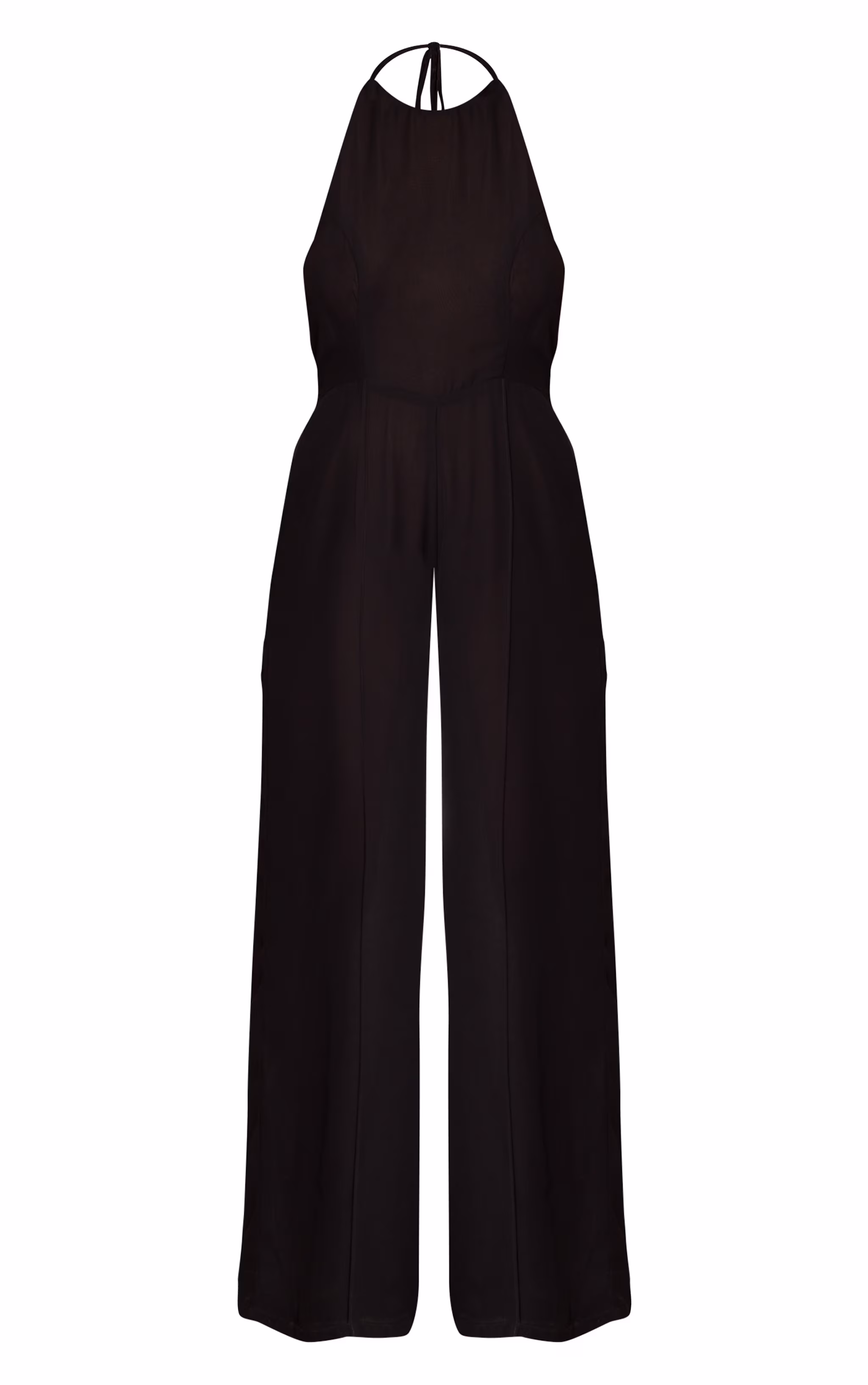 Black Chiffon Halterneck Straight Leg Jumpsuit