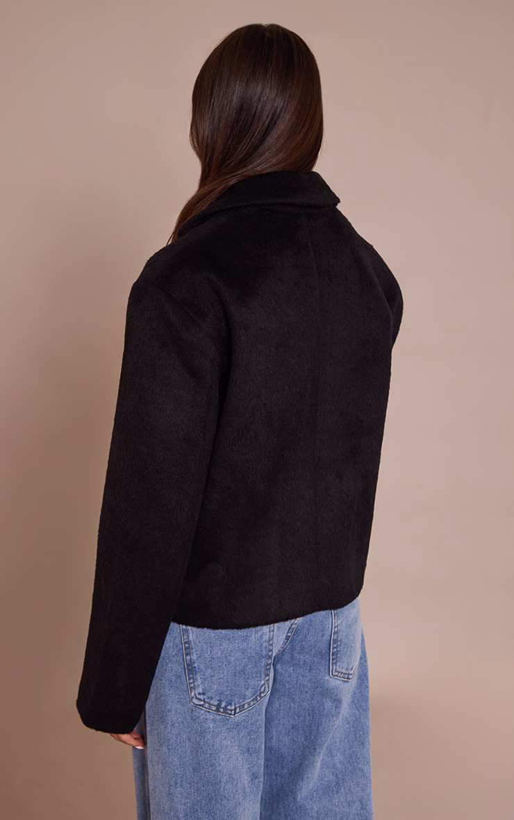 Black Brushed Wool Cropped Trench Coat
