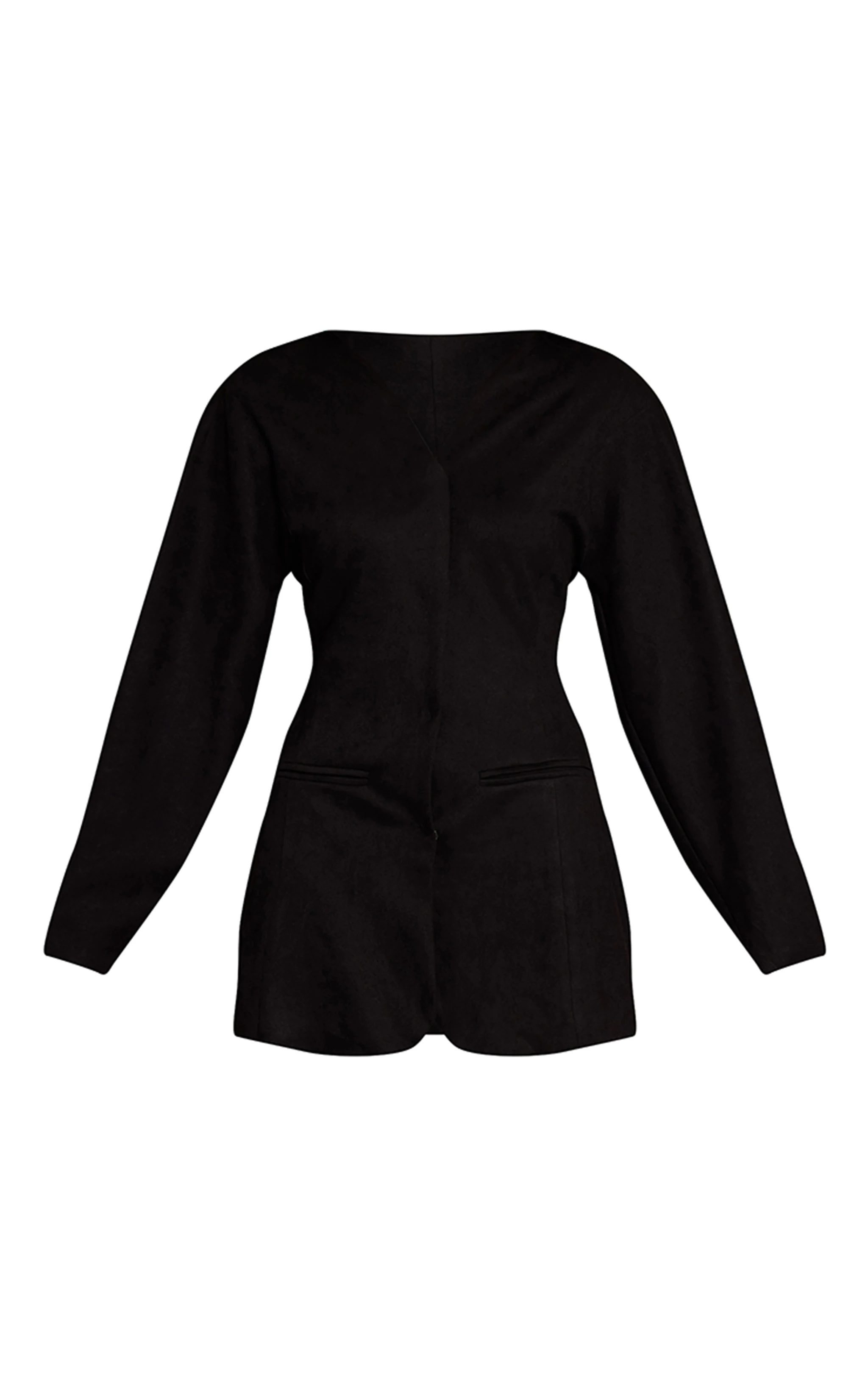 Black Faux Suede Cocoon Sleeve Blazer Dress