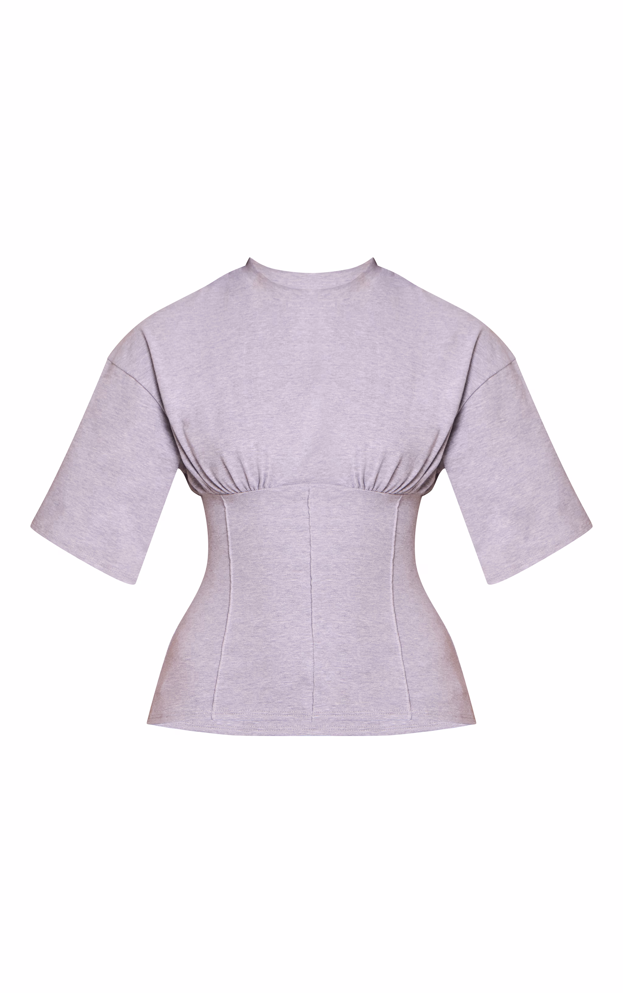 Grey Marl Cotton Ruched Bust Detail Fitted T Shirt