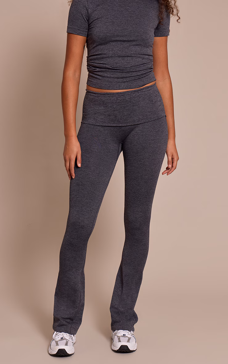 Tall Charcoal Seamless Marl Foldover Yoga Pant