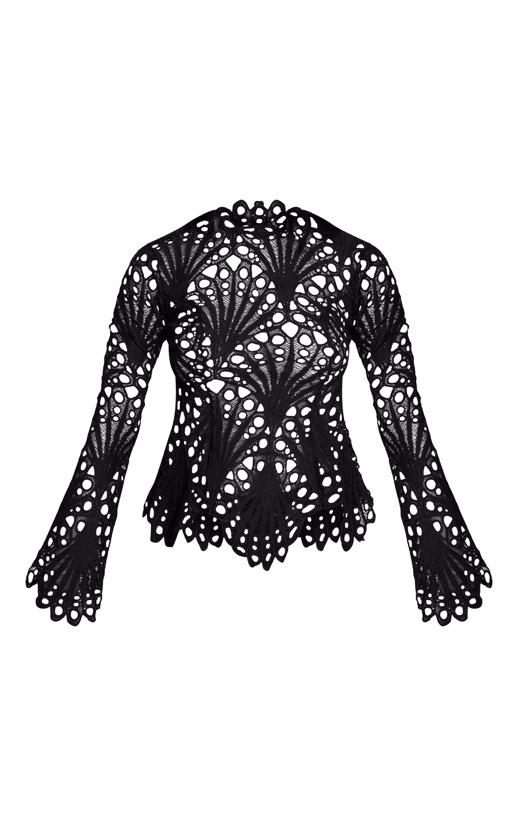 Black Floral Lace Long Sleeve Shirt