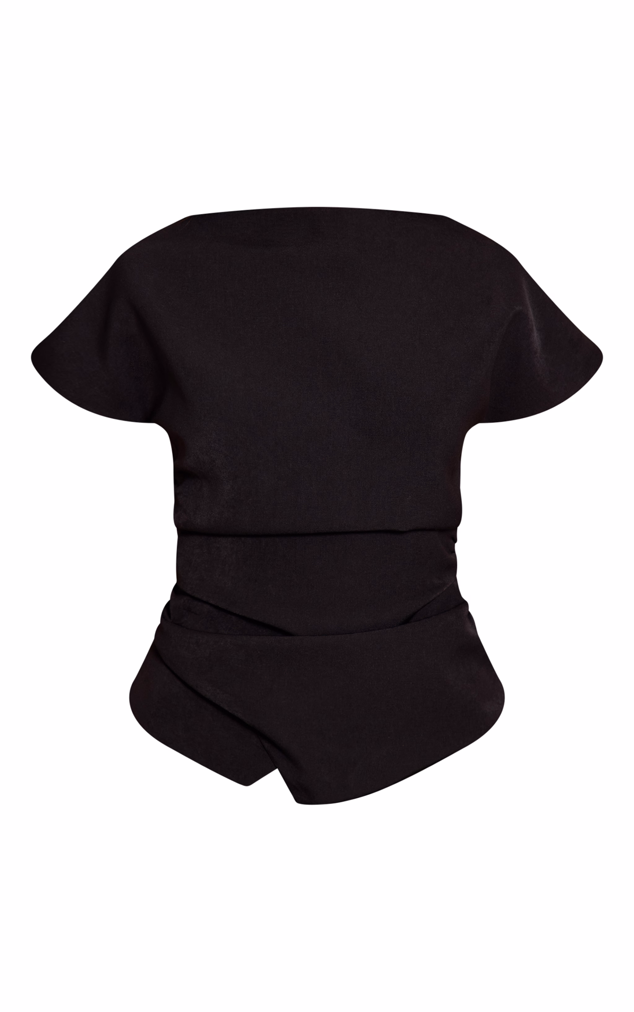 Black Woven Ruched Cinched Waist Top