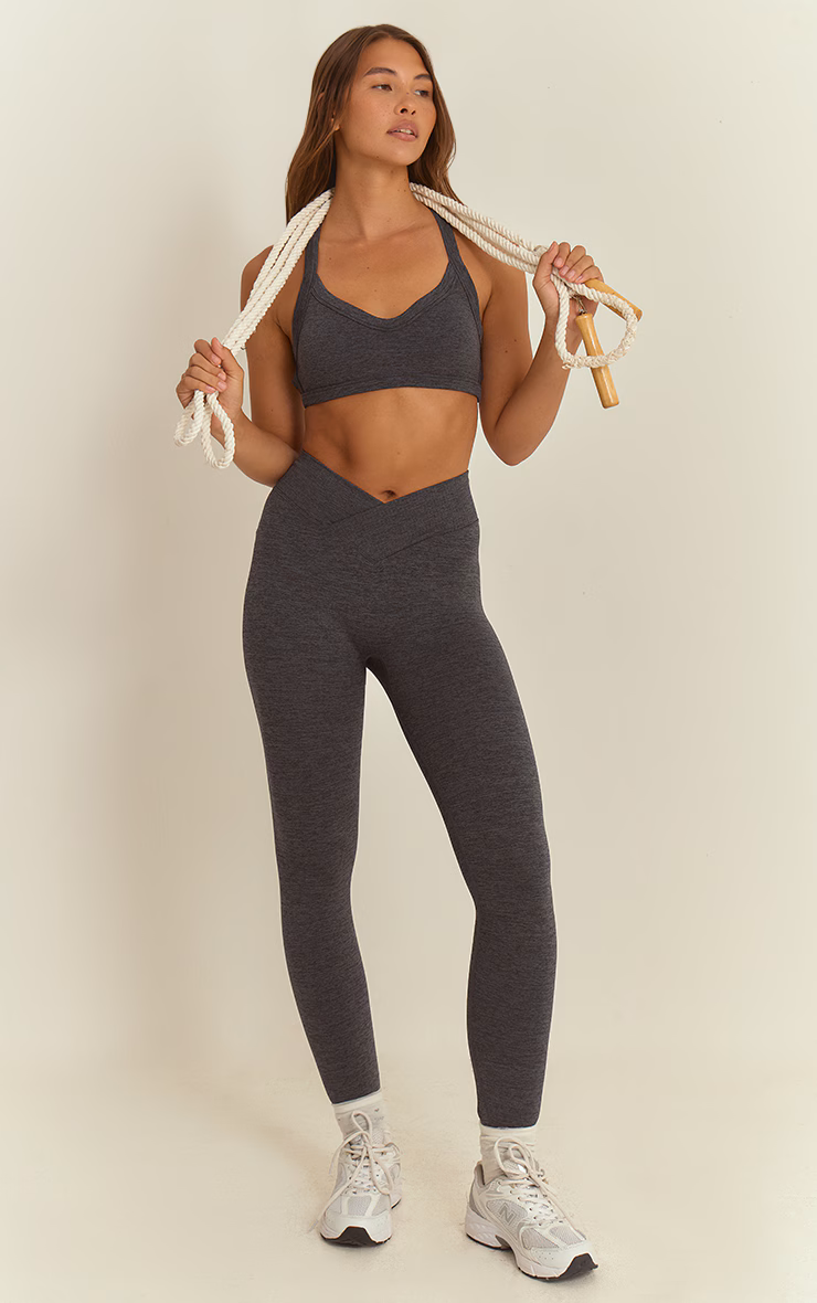 Charcoal Seamless Marl Cross Back Sports Bra