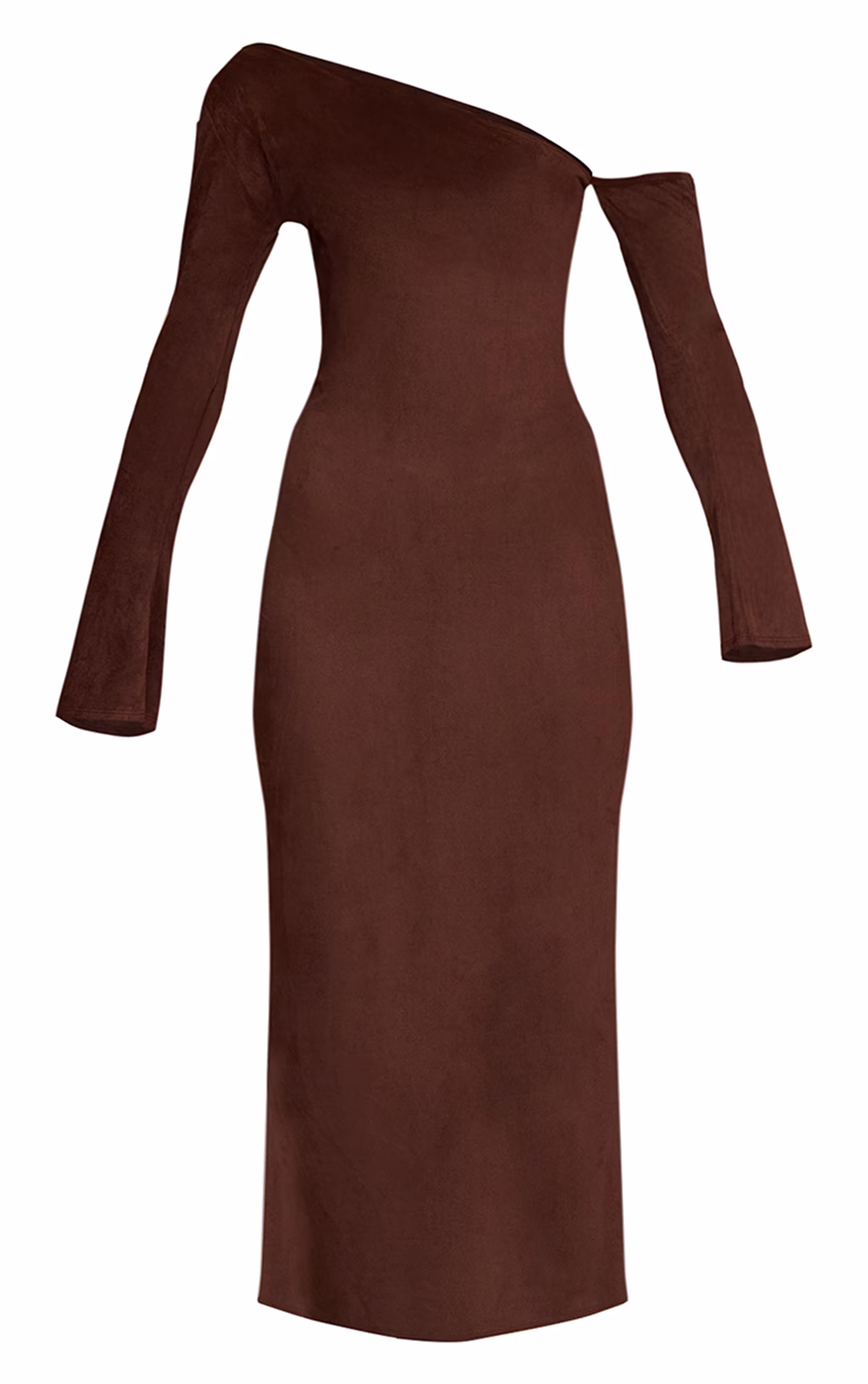 Chocolate Faux Suede Asymmetric Maxi Dress