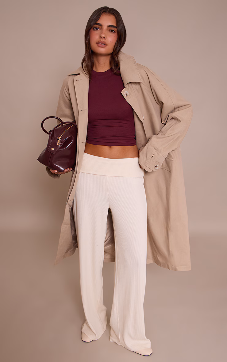 Wine Soft Rib Crew Neck Short Sleeve Top