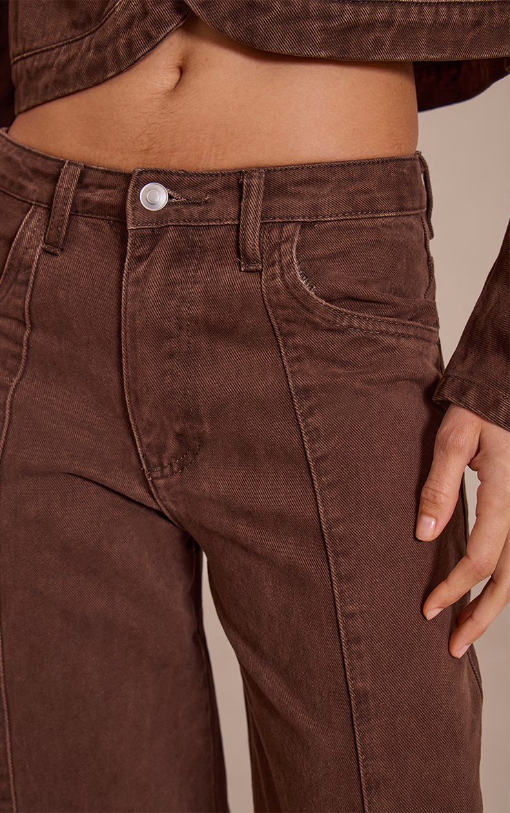 Chocolate Seam Detail Mid Rise Barrel Jeans