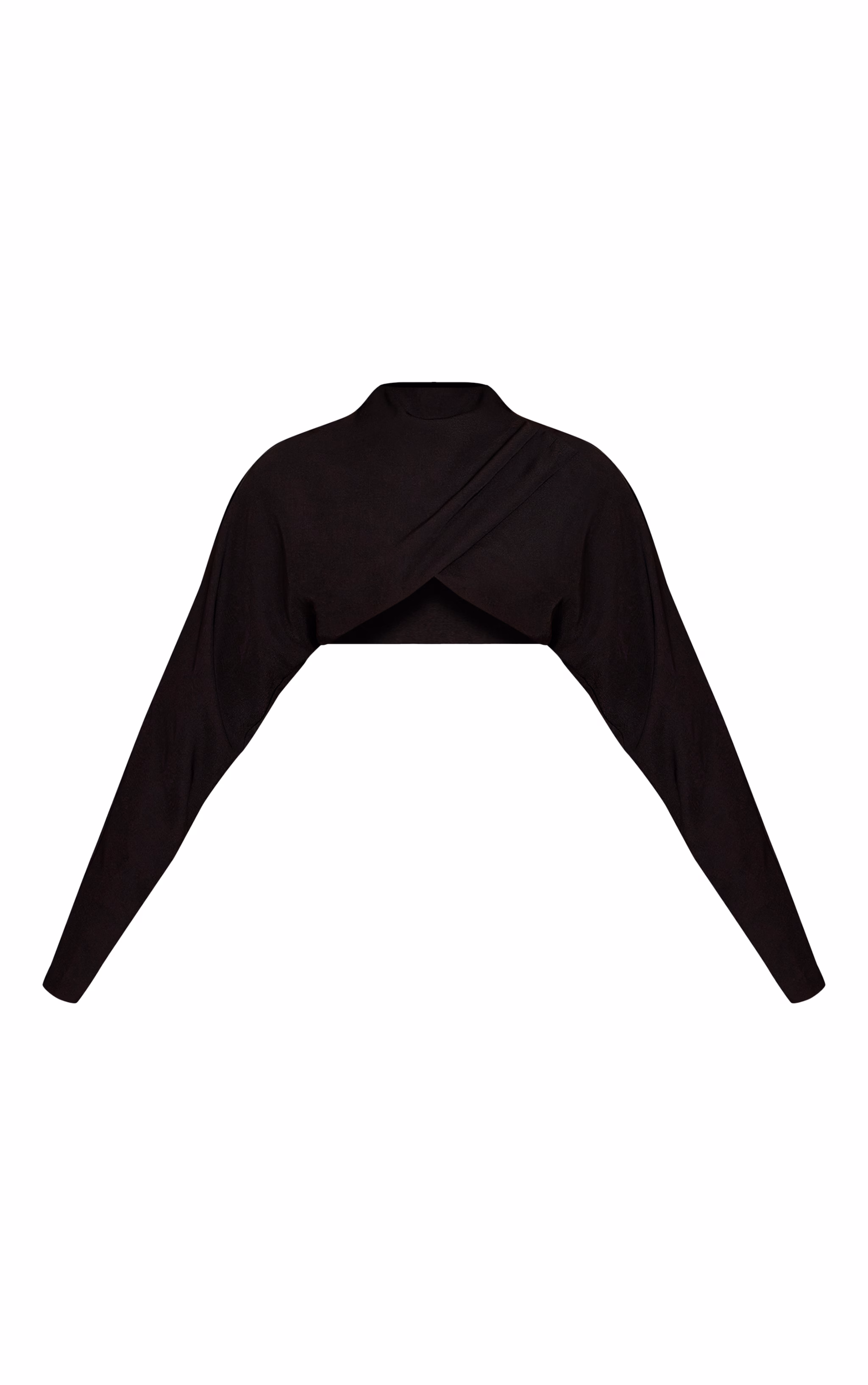 Premium Black Woven Crossover Long Sleeve Crop Top