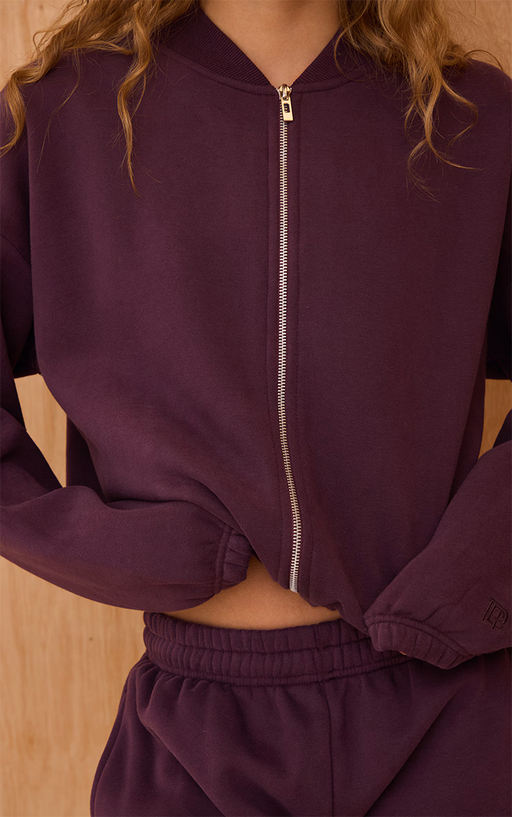 Plum Cotton Fleece Bomber Jacket