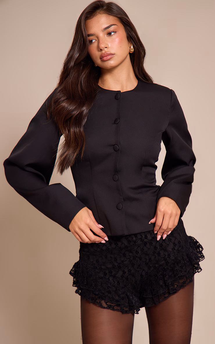 Black Velvet Embroidered Ruffle Hot Pants
