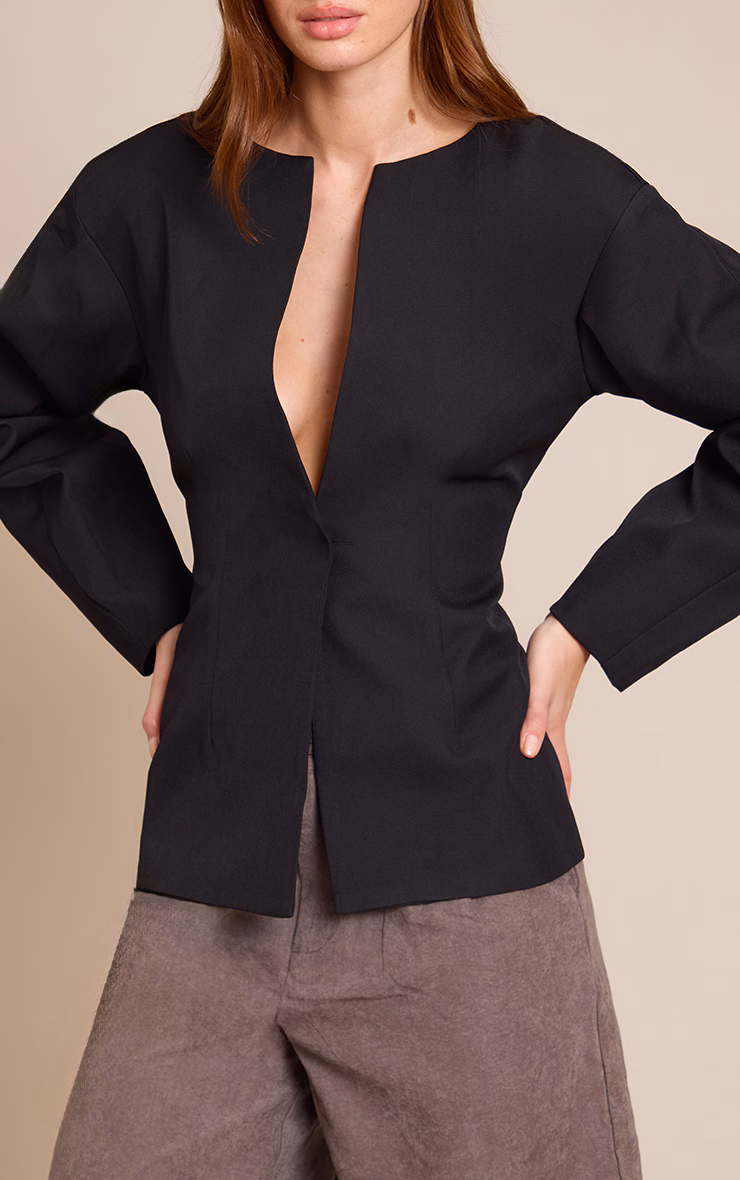 Black Cocoon Sleeve Cinch Waist Blazer