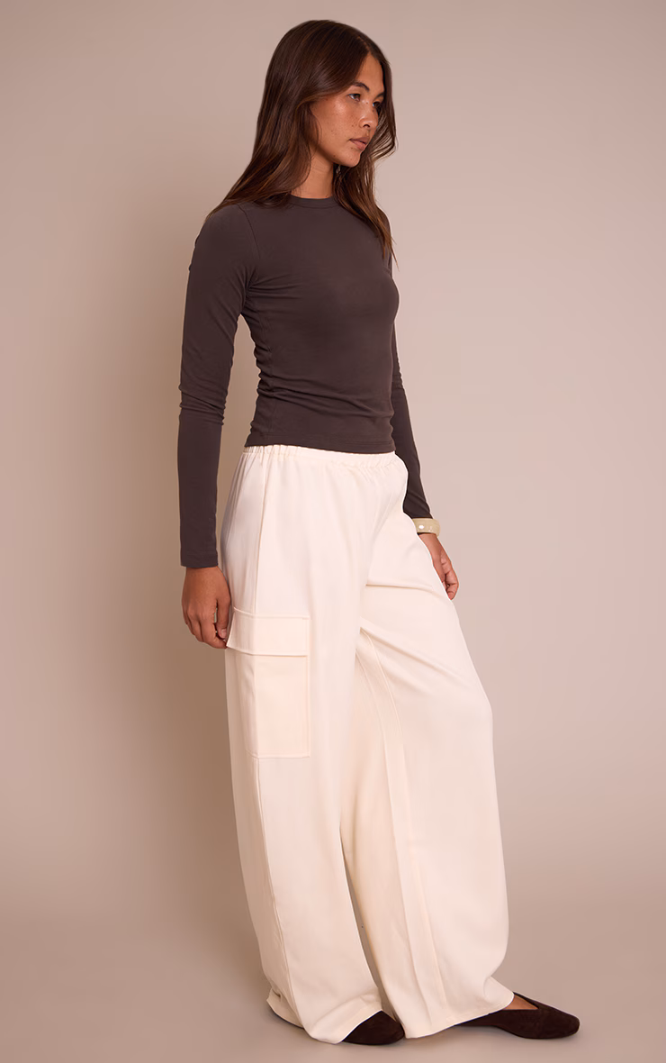 Cream Woven Wide Leg Cargos