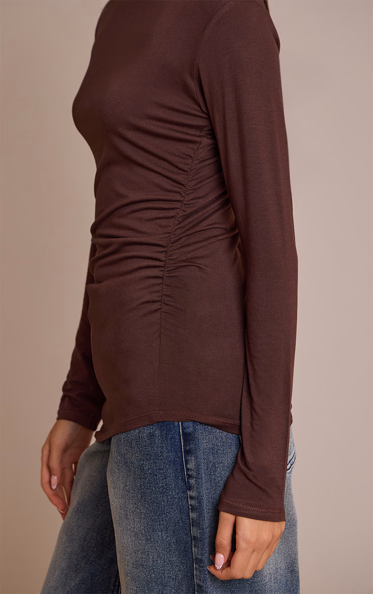 Chocolate Asymmetric Hem Detail Long Sleeve Top