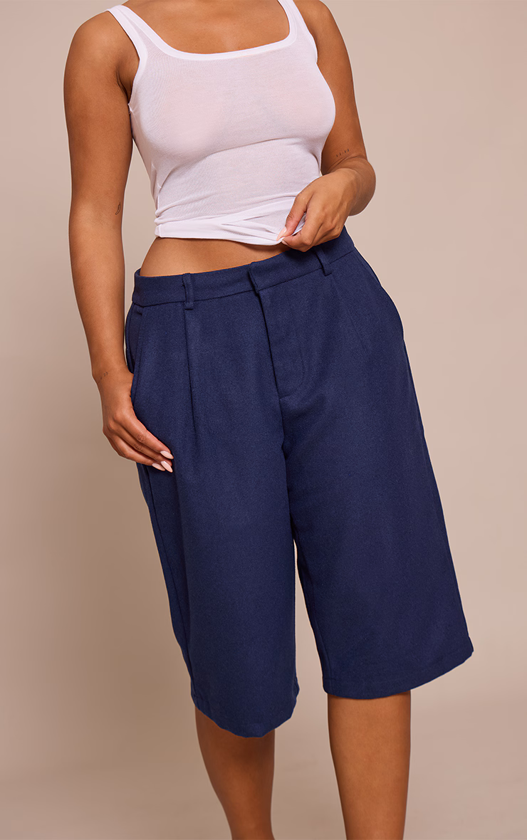 Shape Navy Wool-Look Long Line Shorts