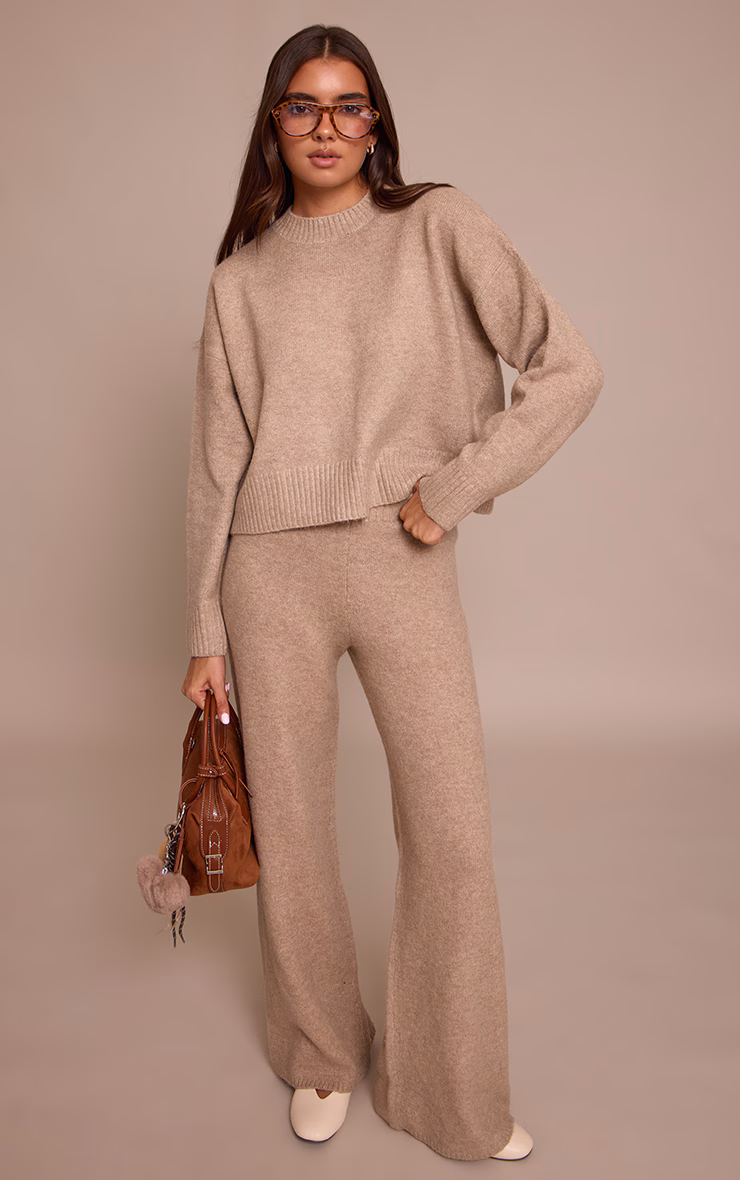 Taupe Wide Leg Knitted Pants