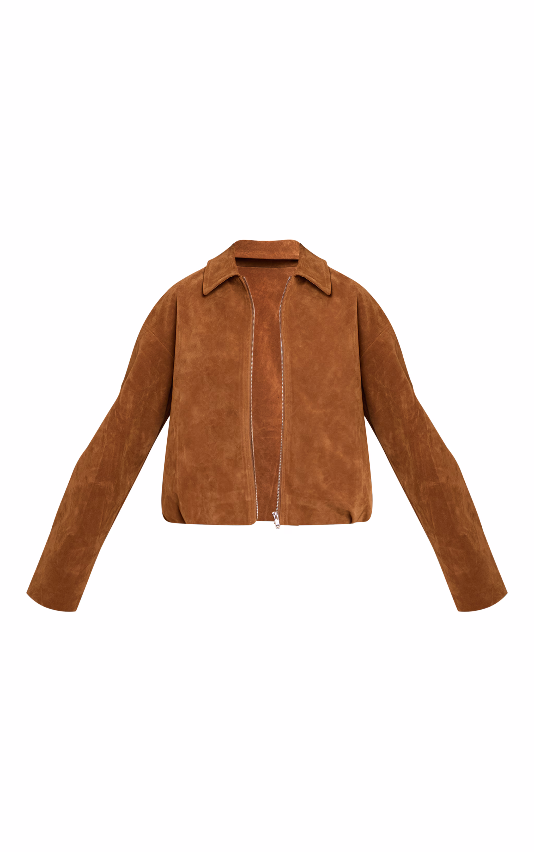 Tan Suede Zip Up Pleated Cropped Jacket