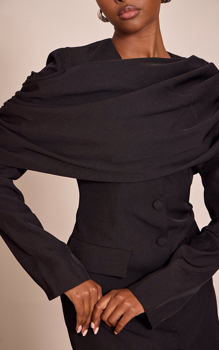 Black Tailored Sash Detail Blazer Dress