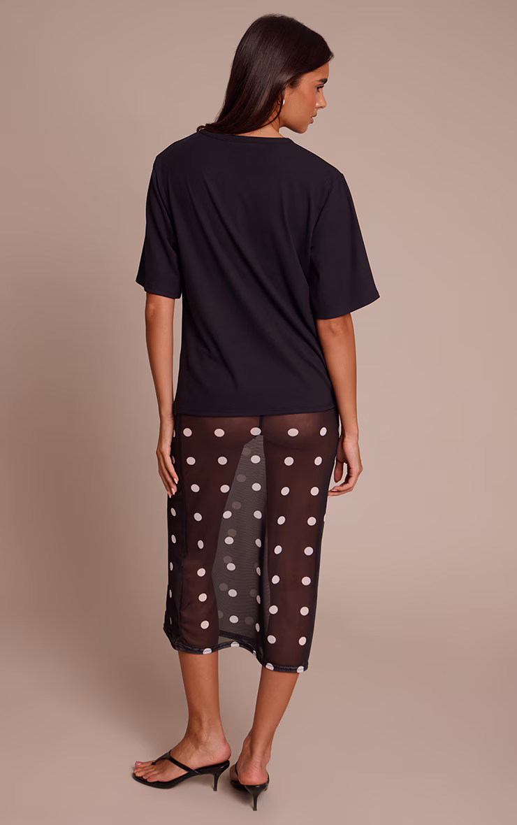 Black Mesh Polka Dot Midi Skirt