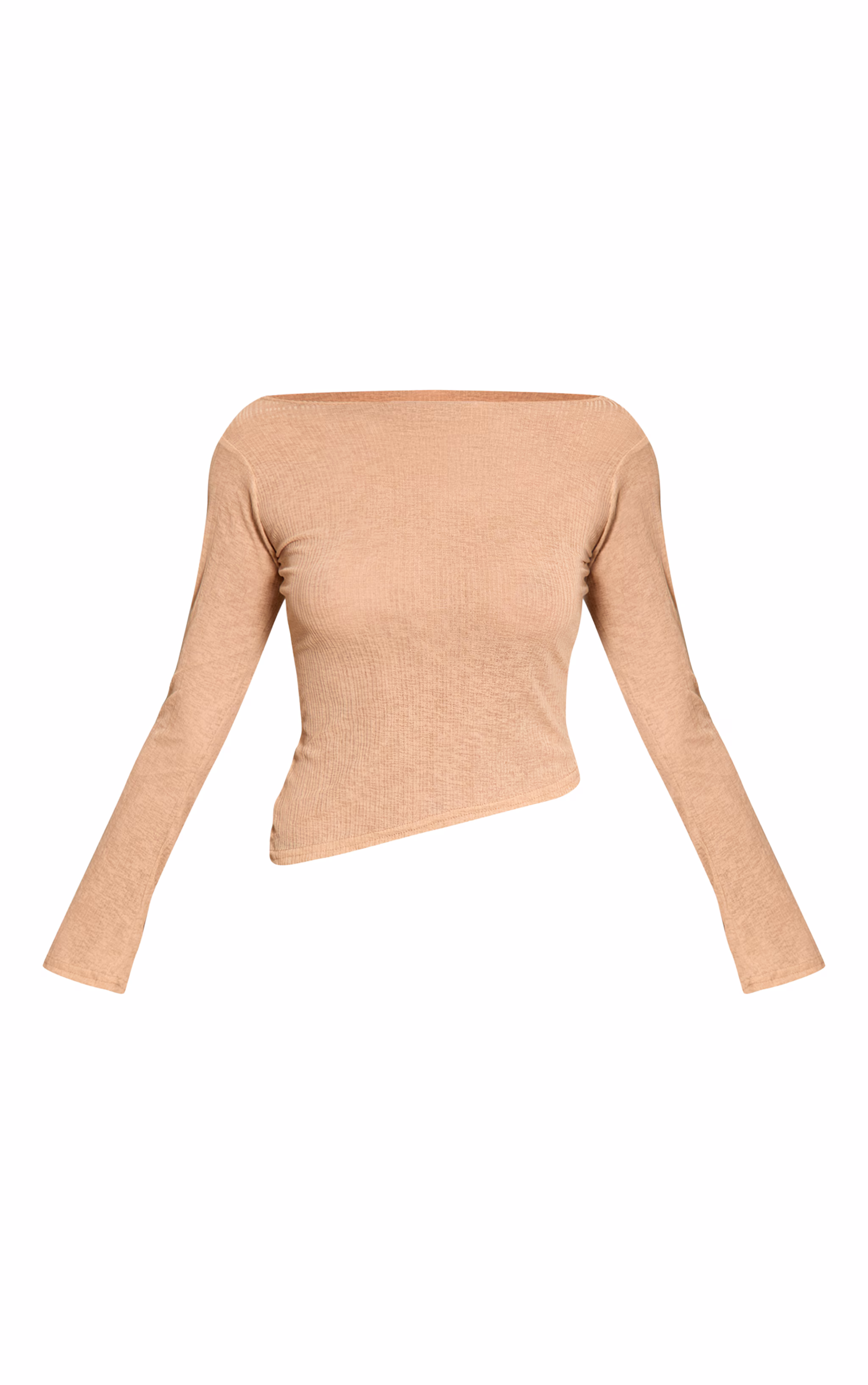 Tan Onion Skin Rib Boatneck Flare Sleeve Top