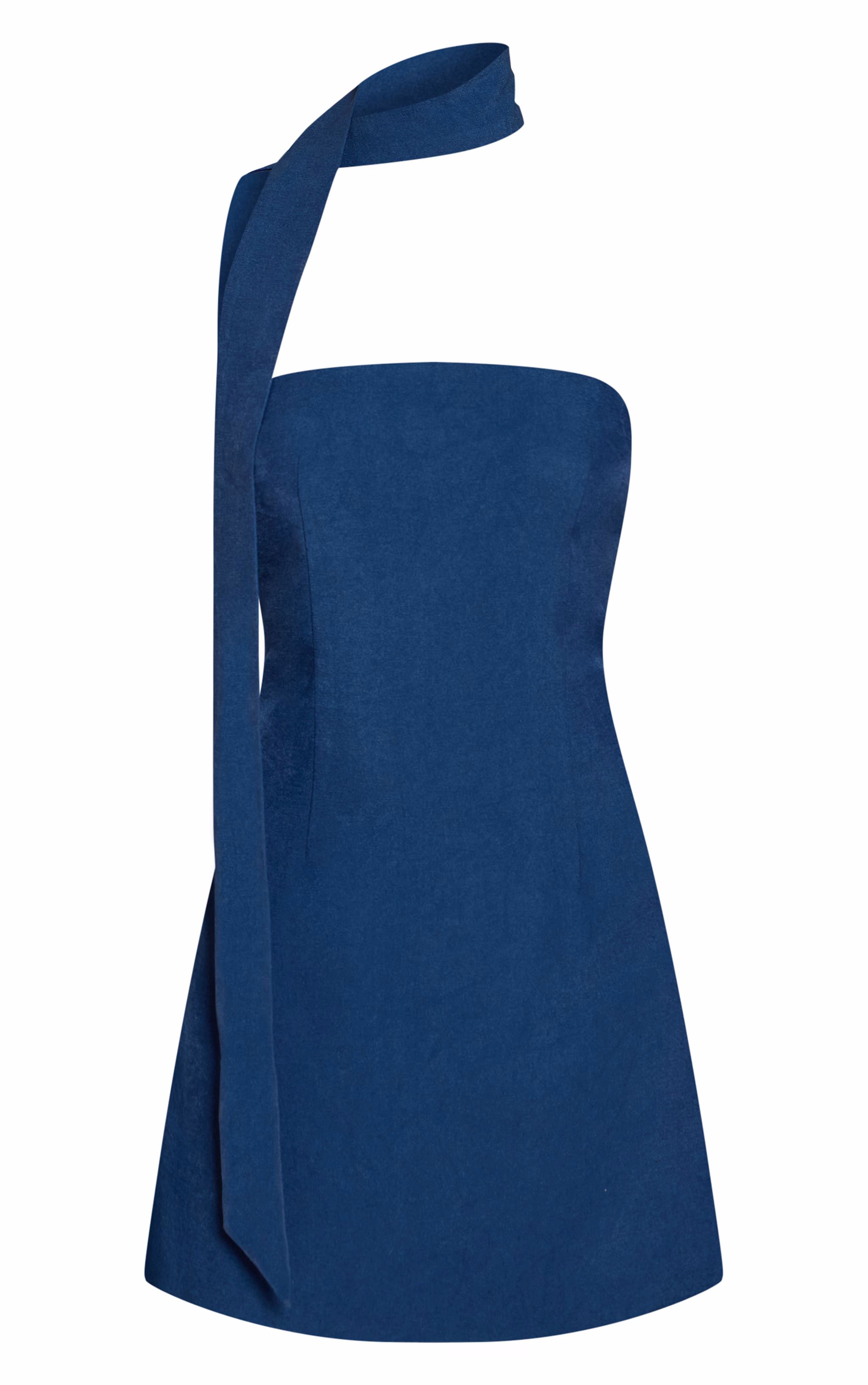 Blue Woven Scarf Detail Bandeau Shift Dress