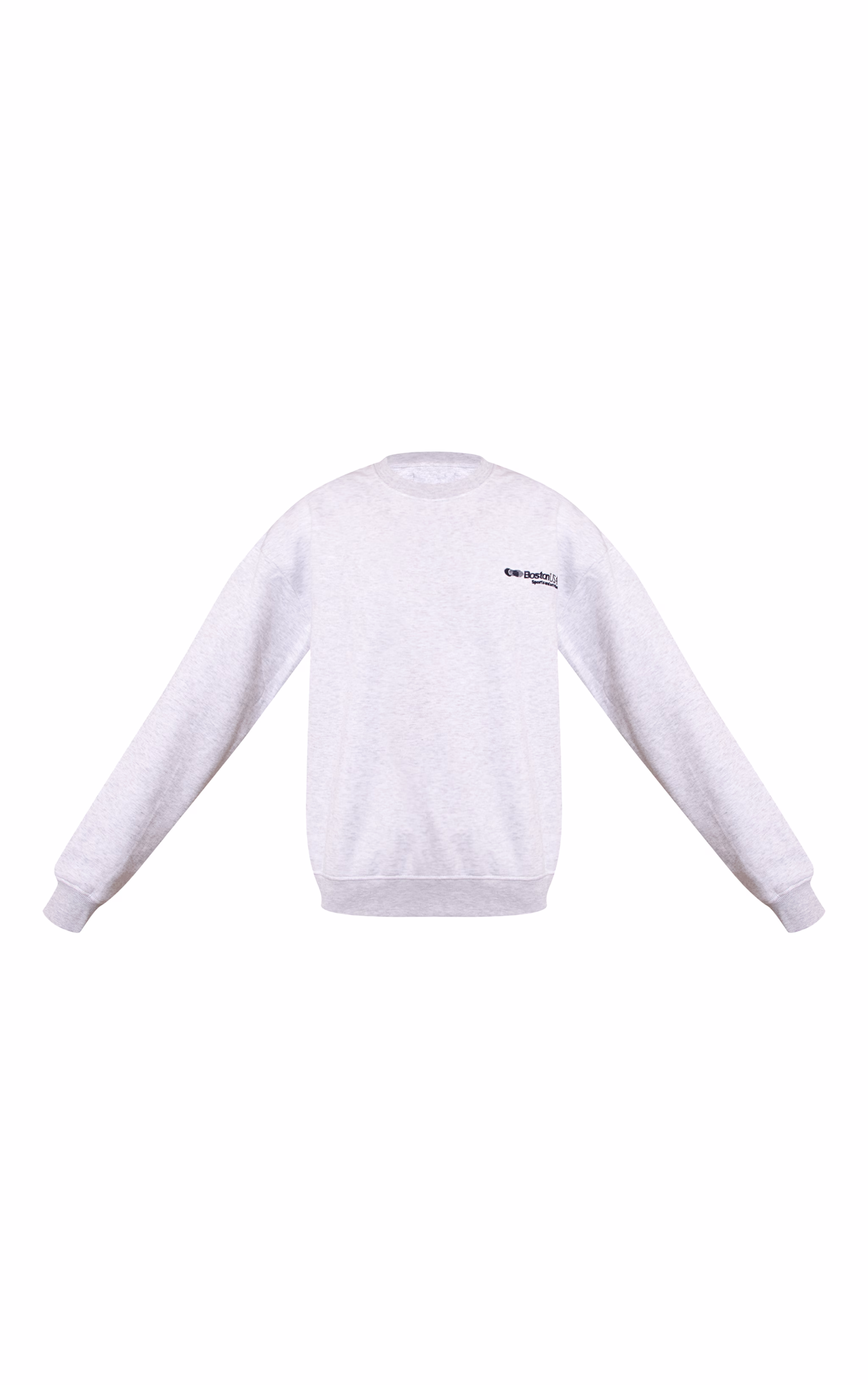 Ash Grey Oversized Boston Usa Embroidered Sweatshirt