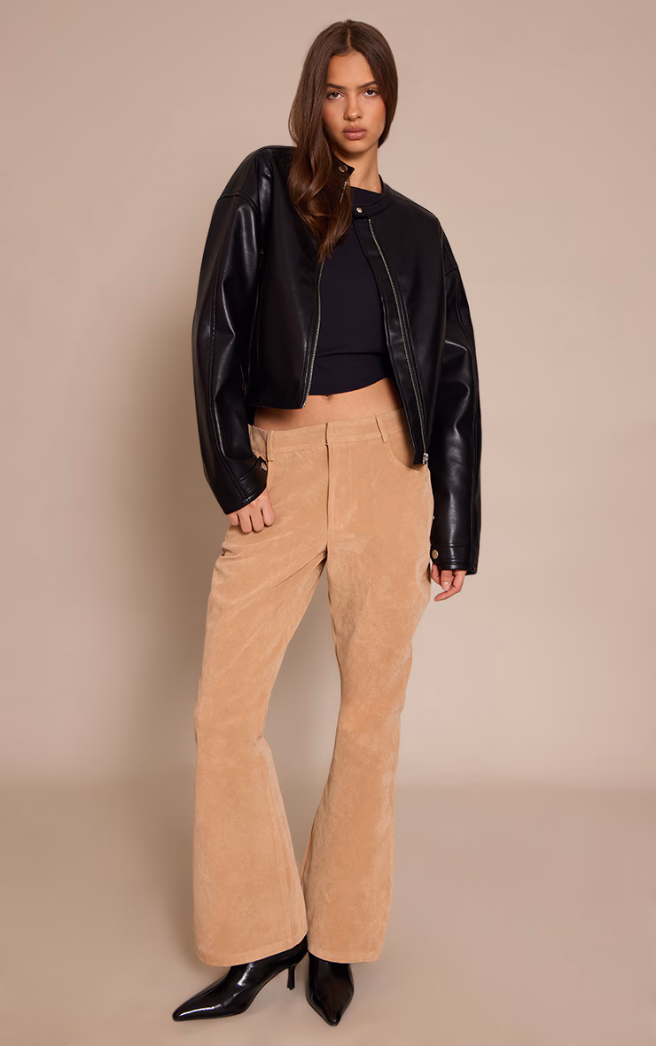 Sand Faux Suede Flared Pants
