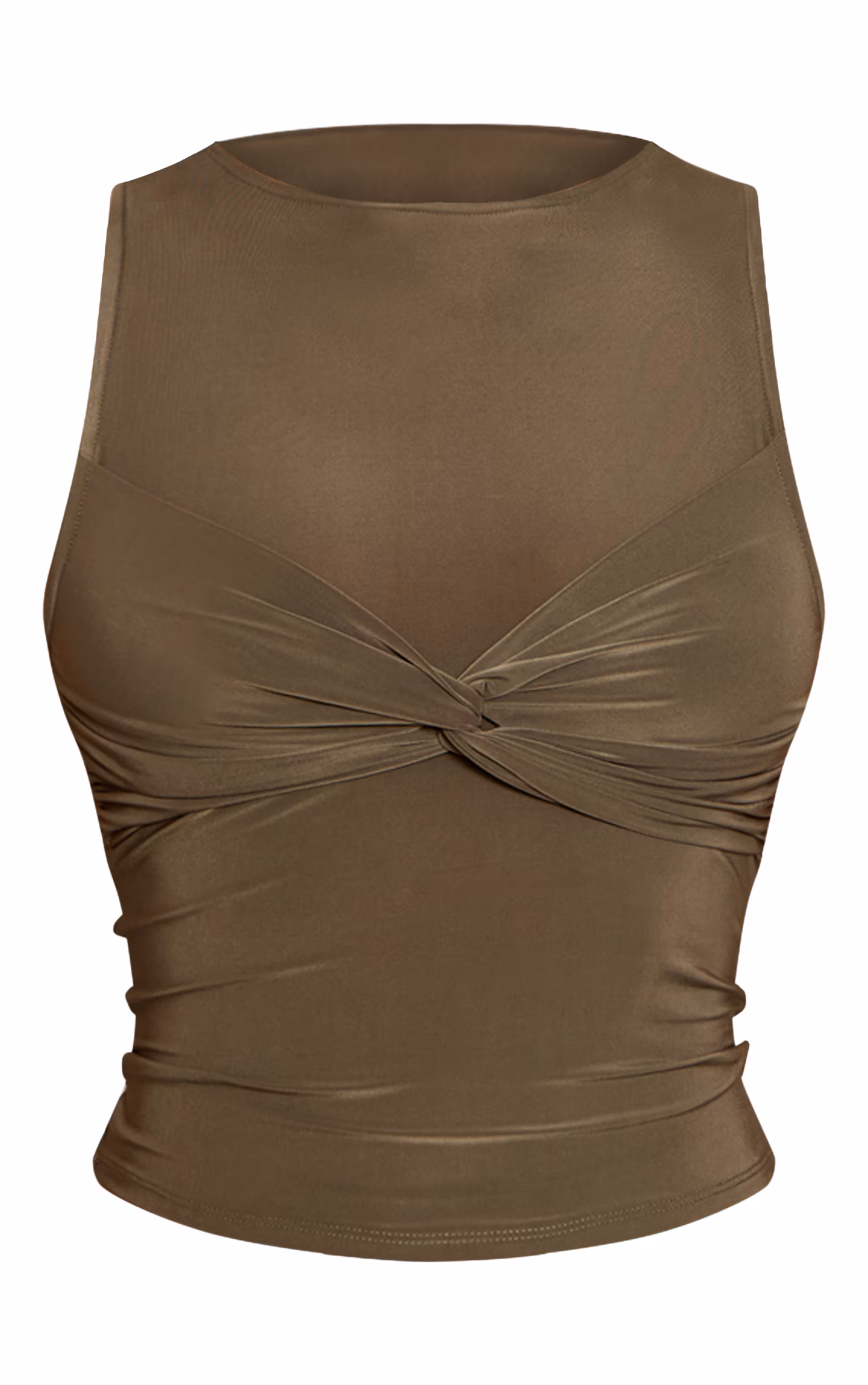 Dark Olive Slinky Twist Bust Detail Top