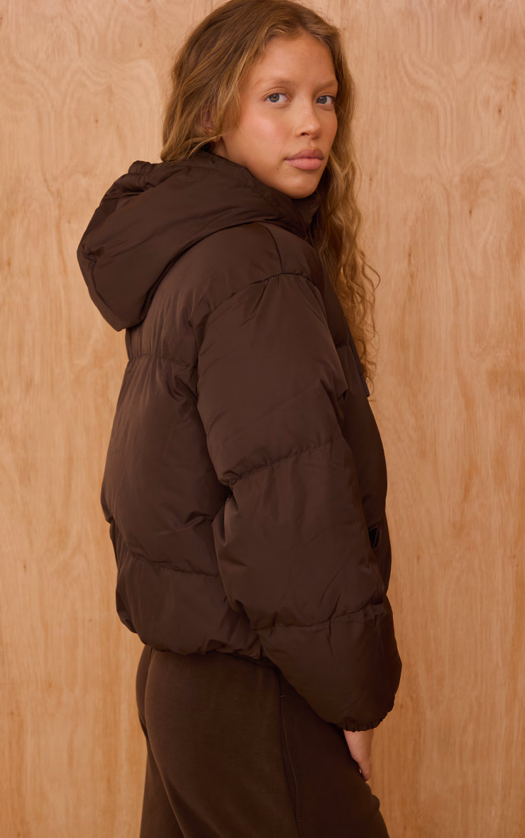 Chocolate Hooded Puffer Coat