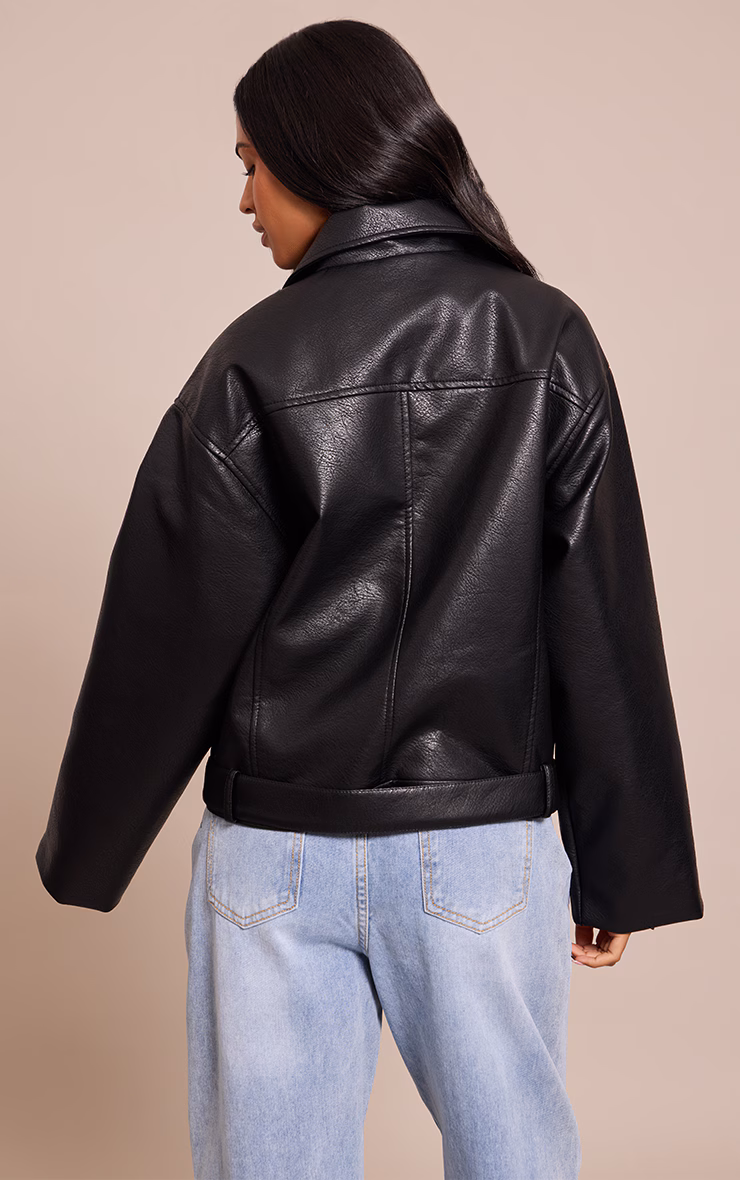 Tall Black Faux Leather Oversized Biker Jacket
