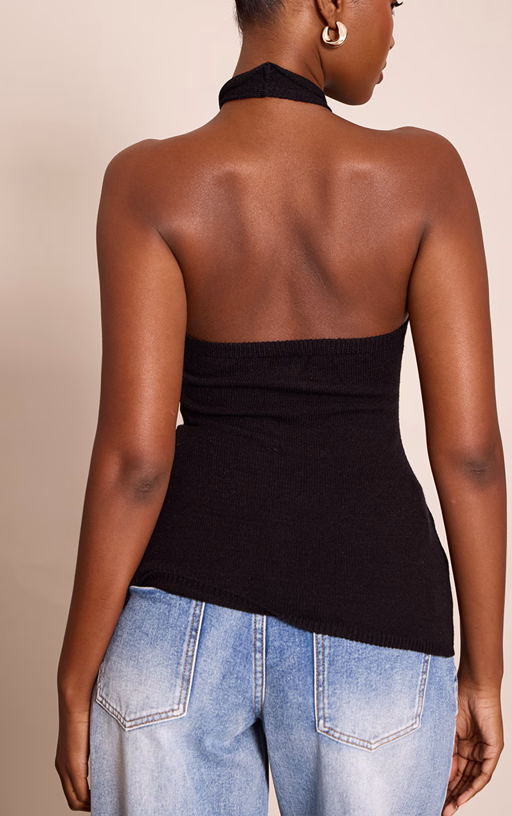 Black Halter Neck Trim Detail Top