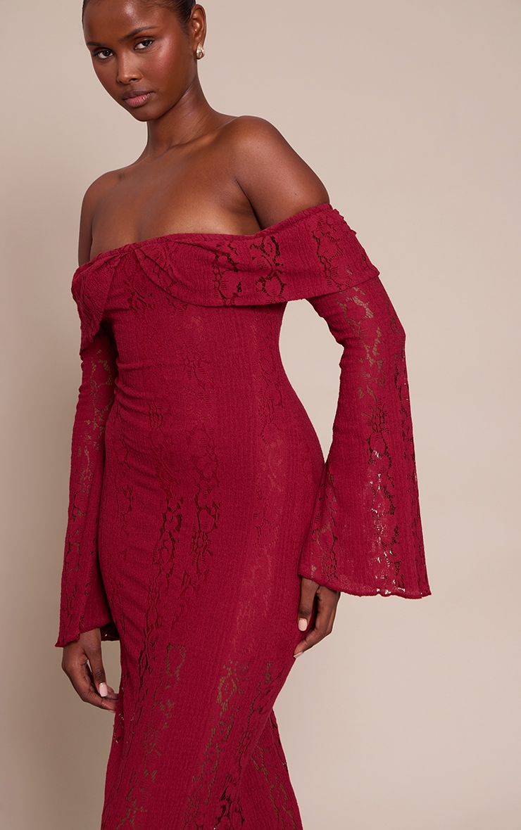 Burgundy Lace Fold Over Bandeau Maxi Dress