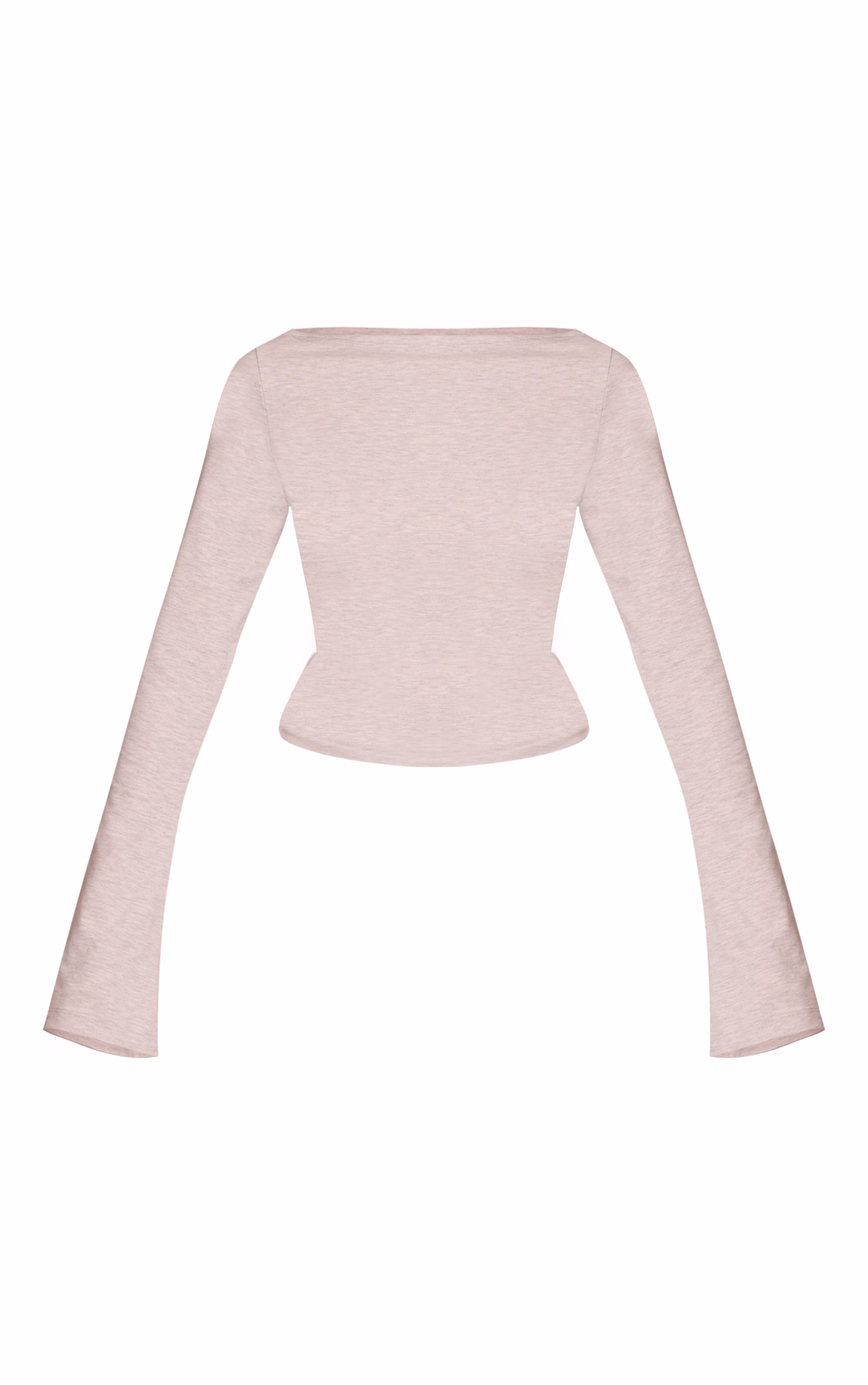 Grey Marl Soft Cotton Boat Neck Flared Long Sleeve Top