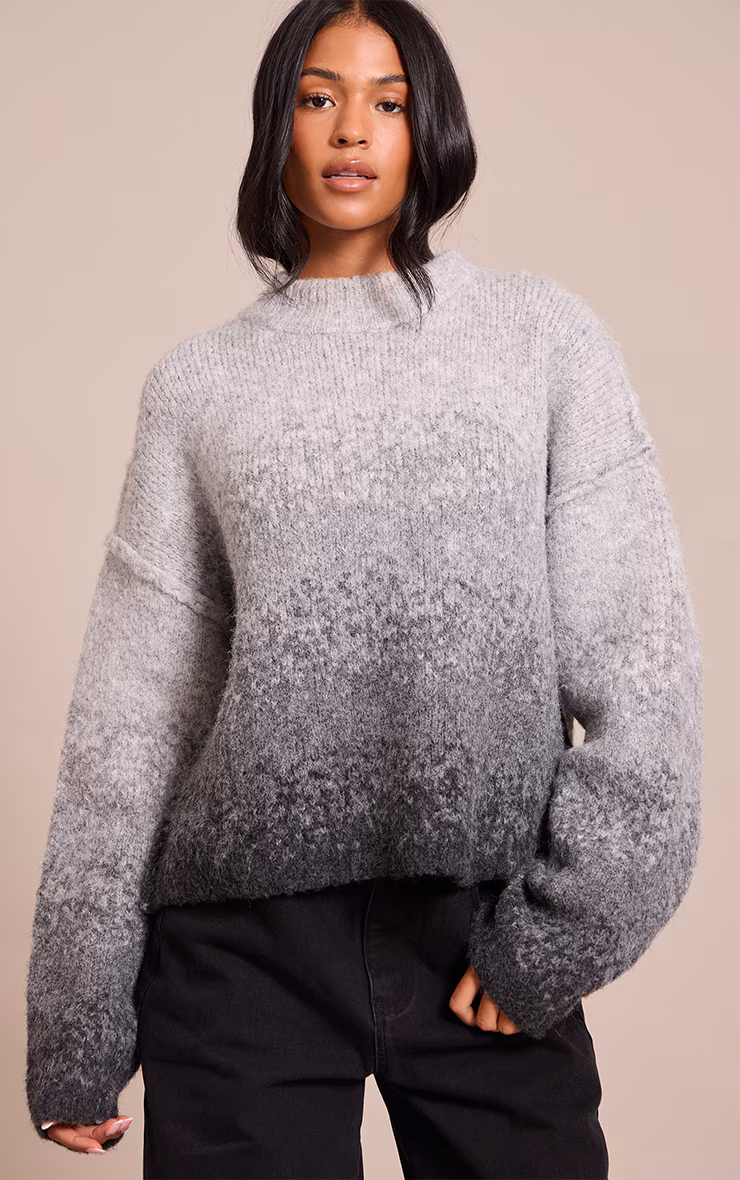Tall Grey Ombre Crew Neck Knitted Sweater