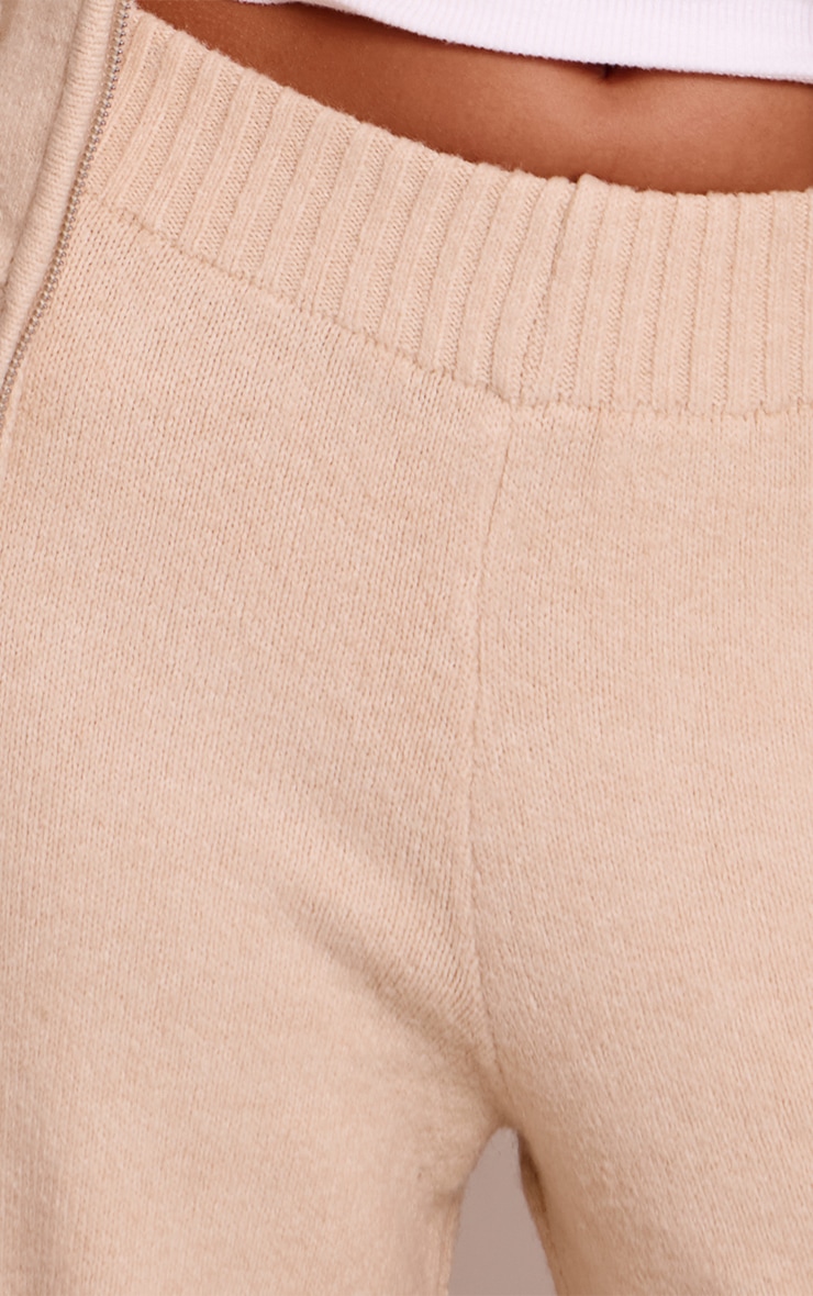 Beige Wide Leg Knitted Pants