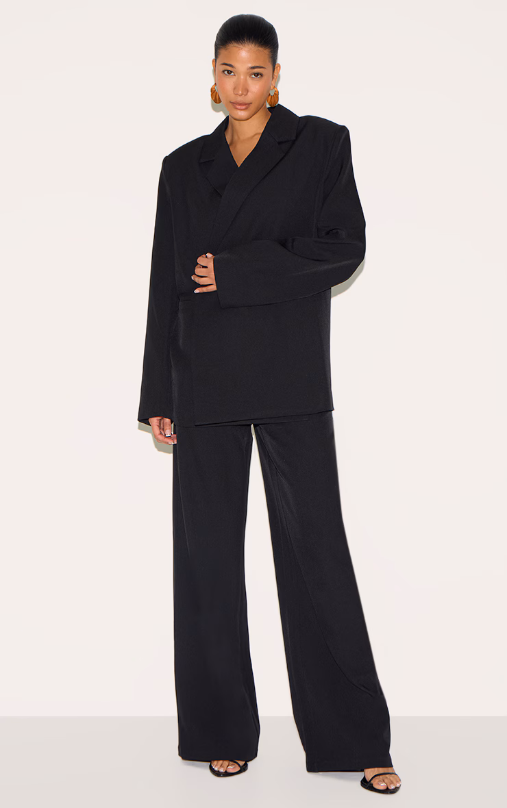 Black Woven Tailored Wide Leg