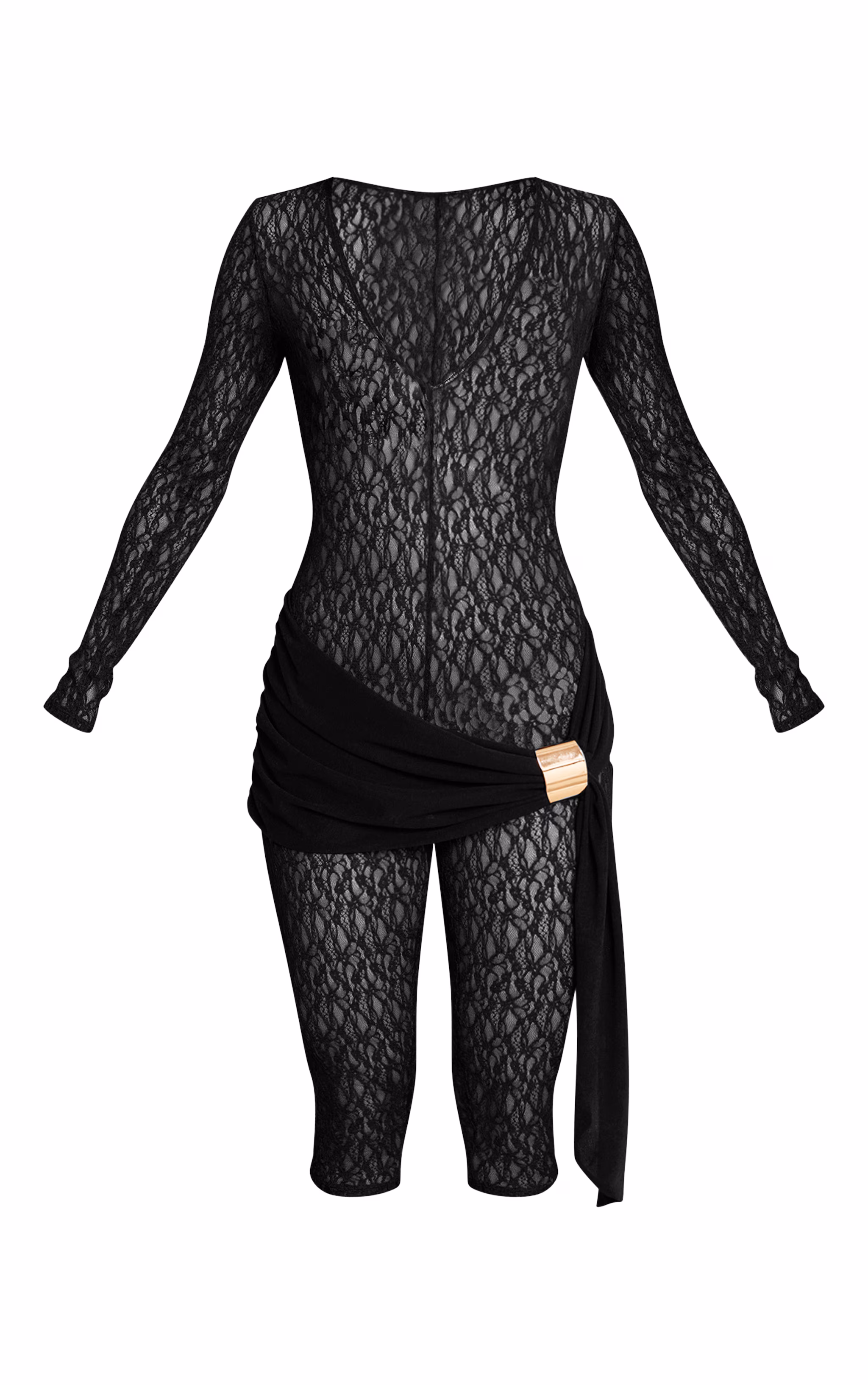 Black Lace Wrap Detail Capri Jumpsuit