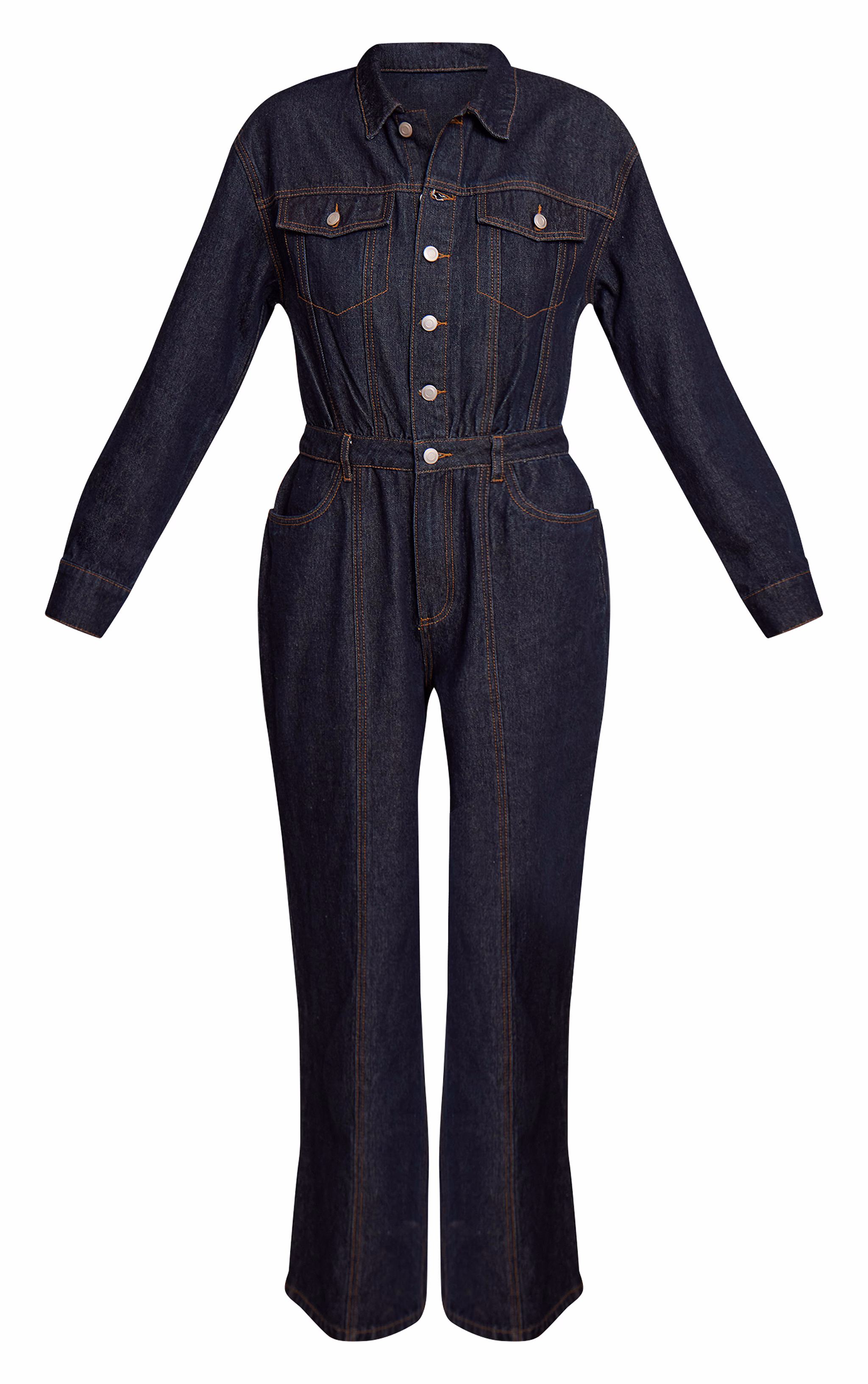 Indigo Contrast Stitch Long Sleeve Denim Jumpsuit