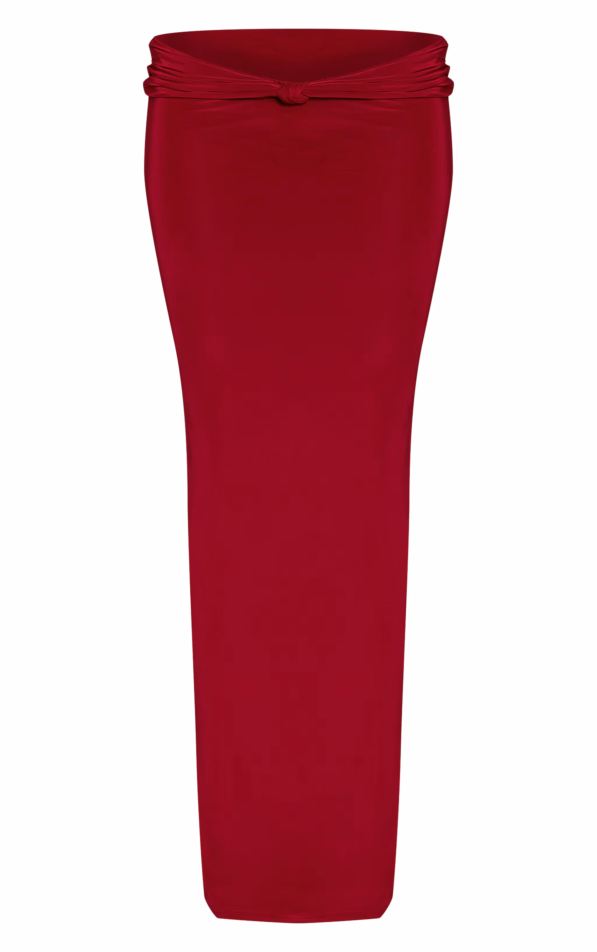 Wine Slinky Knot Fold Over Detail Maxi Skirt