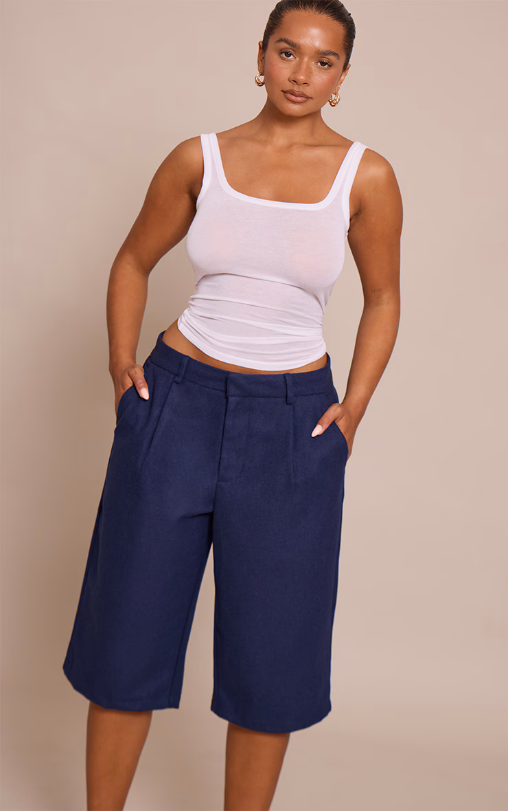 Shape Navy Wool-Look Long Line Shorts