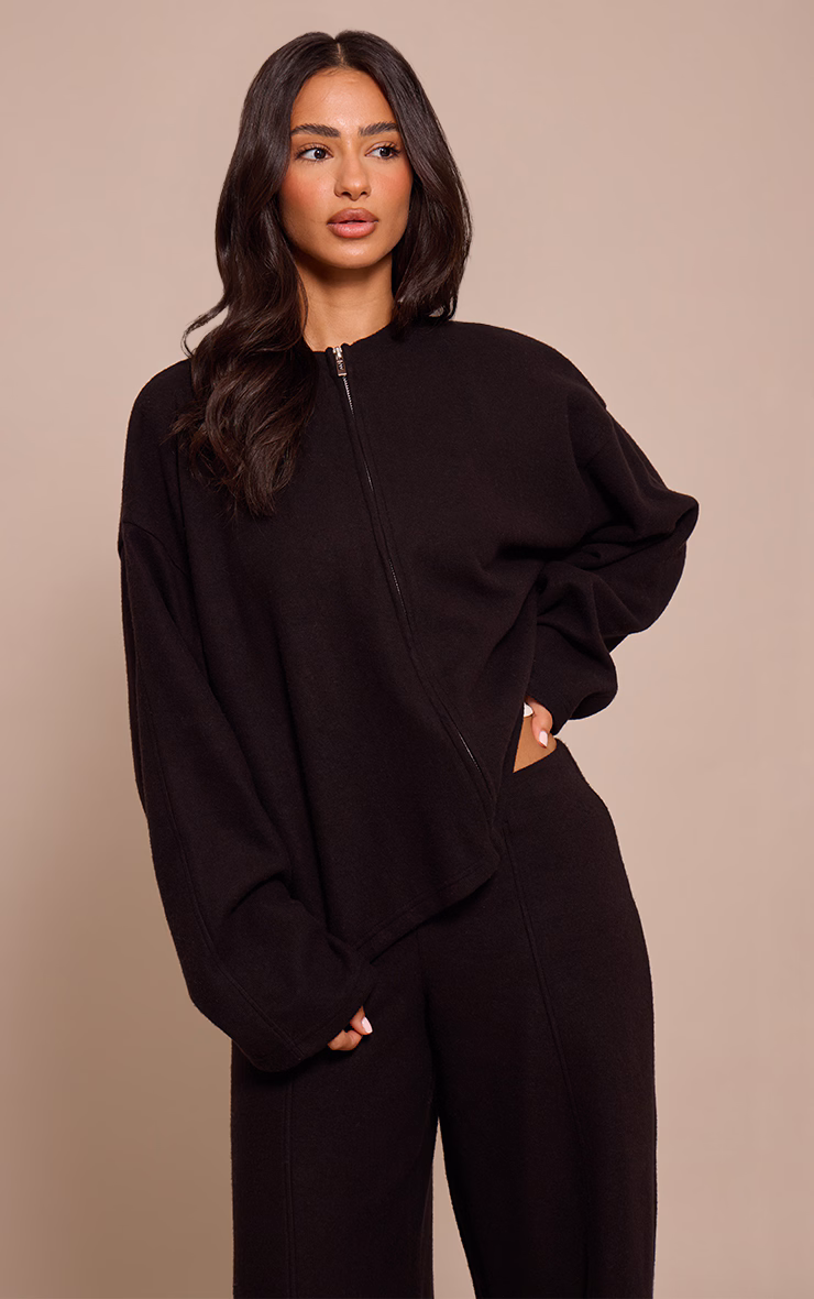 Petite Black Soft Touch Zip Through Sweatshirt